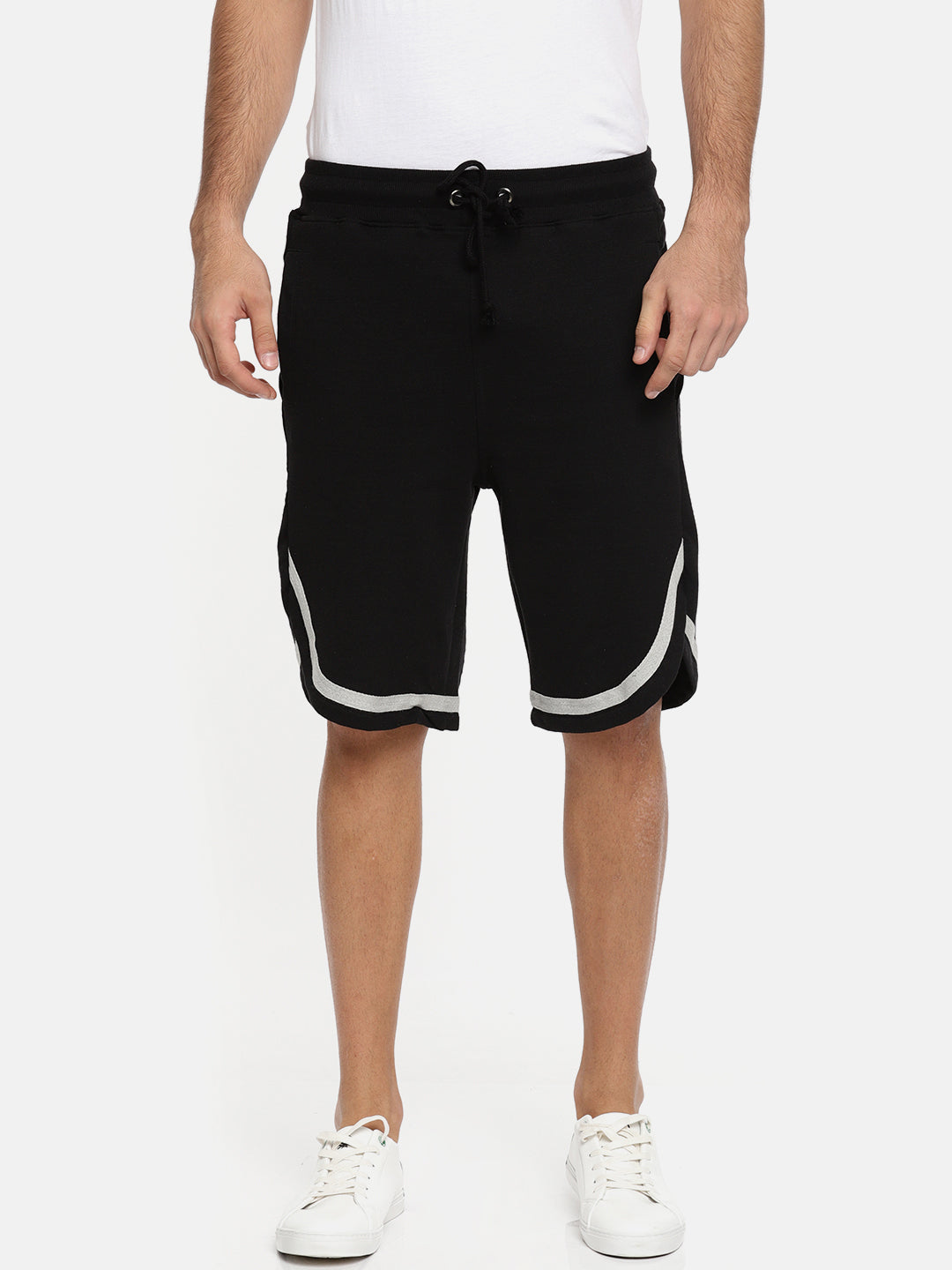 Men Black Casual Terry Curved Hem Shorts