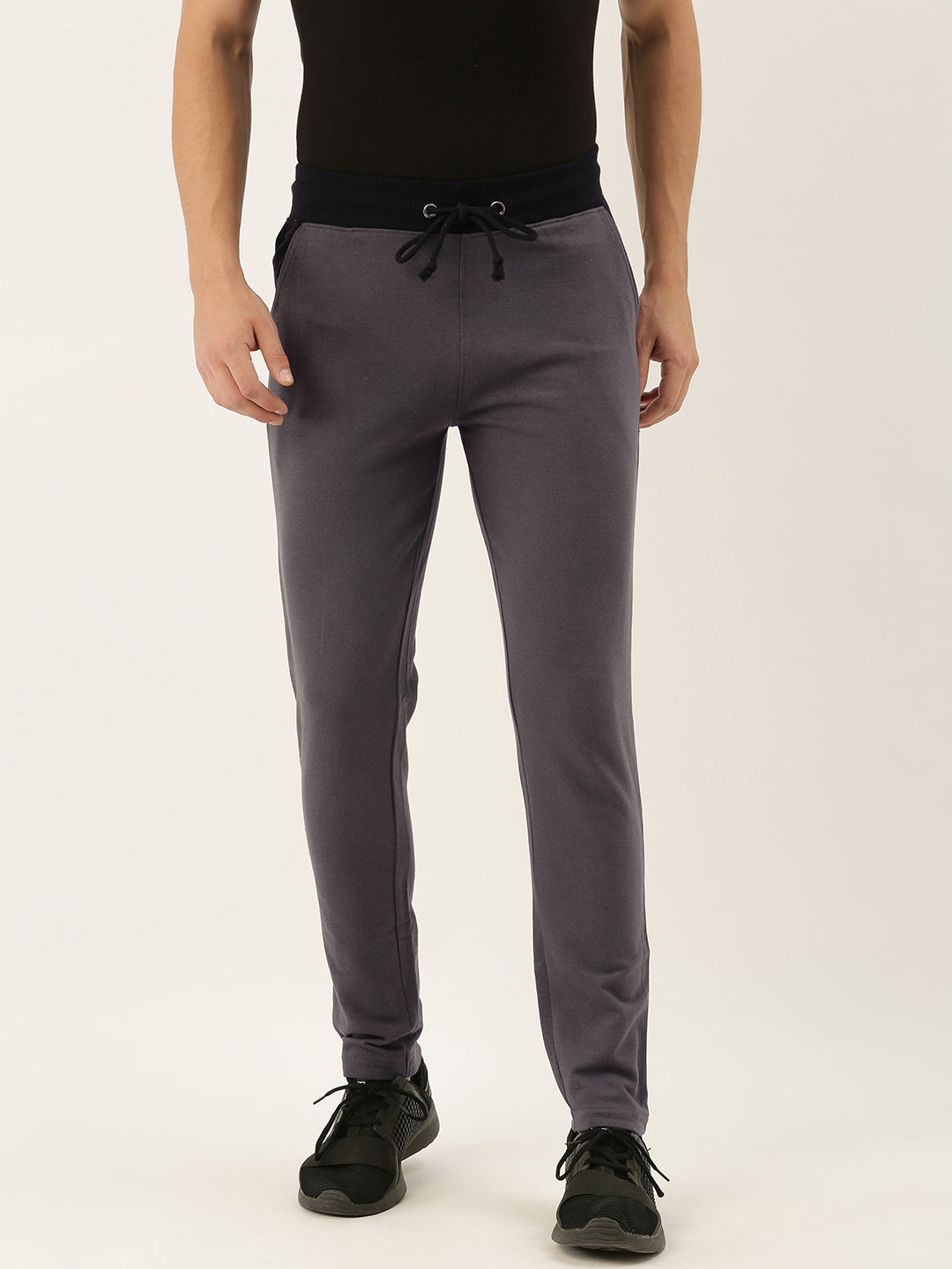 Men Grey Solid Track Pants