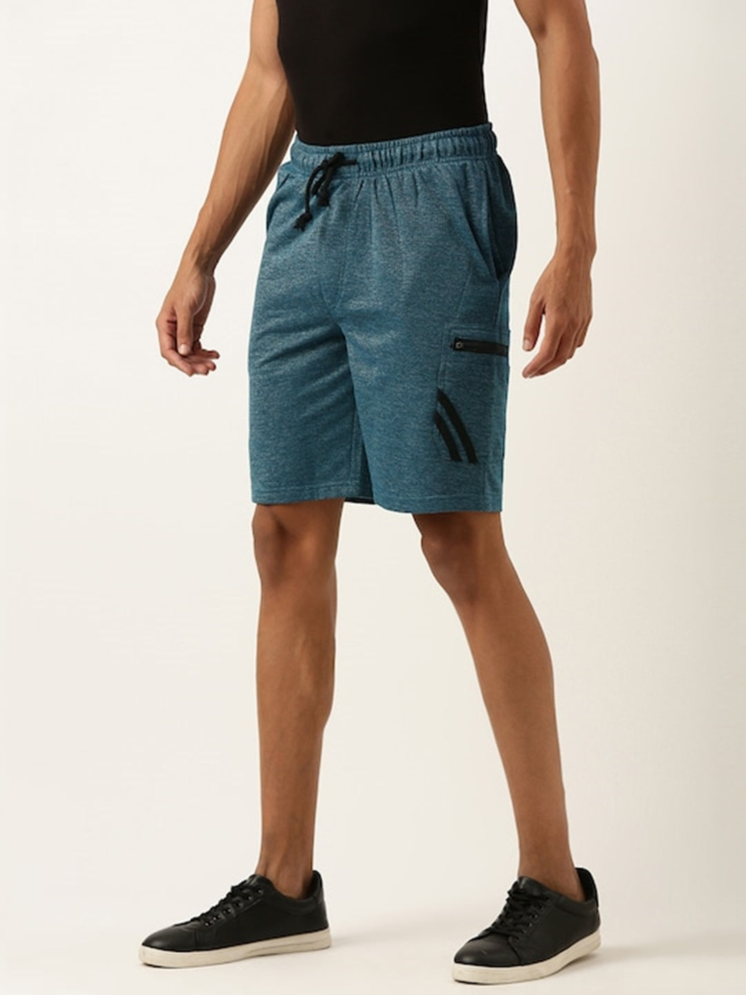 Men Teal Casual Terry Cargo Shorts