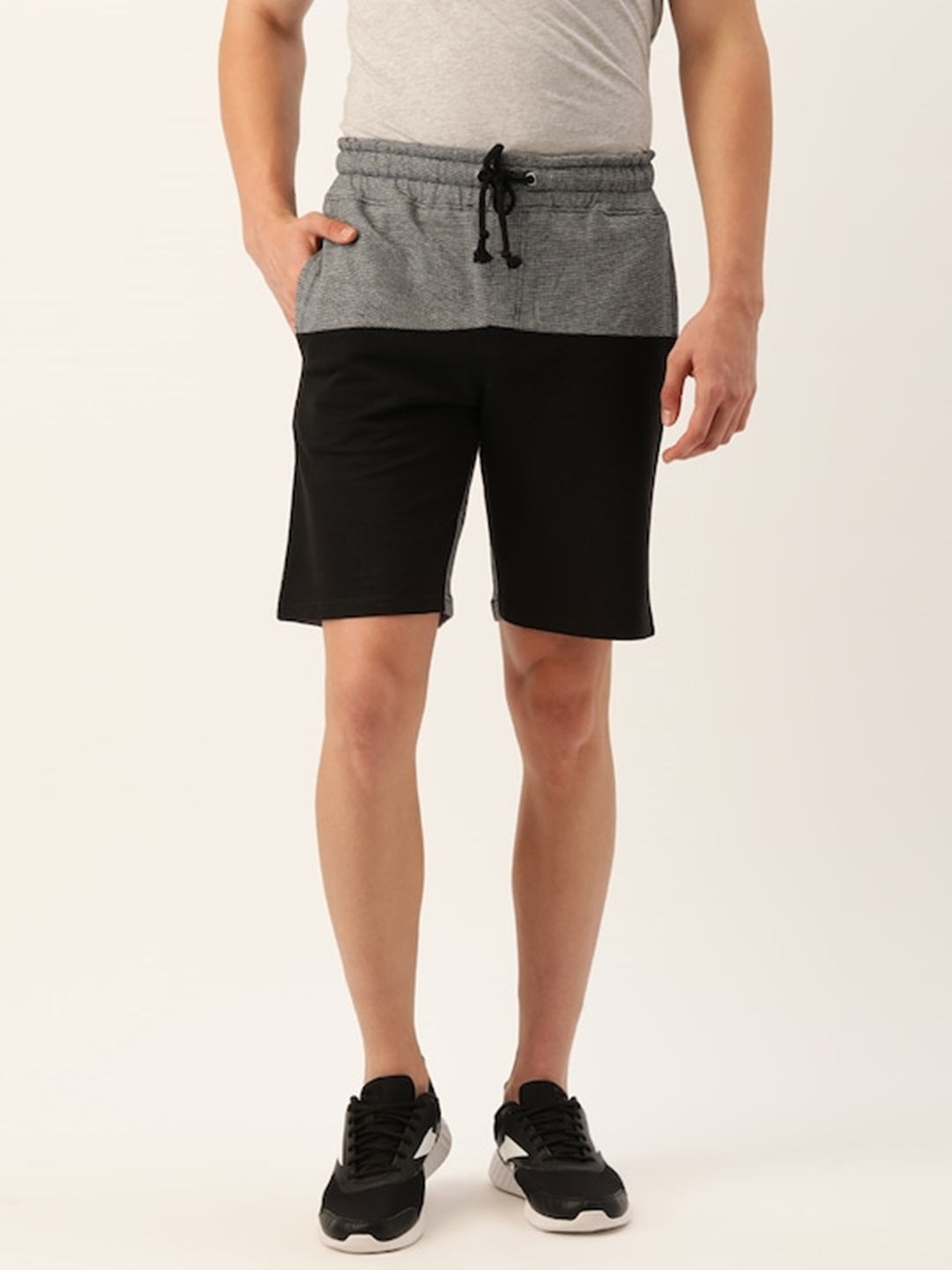 Men Whiteblack Casual Terry Colourblocked Shorts