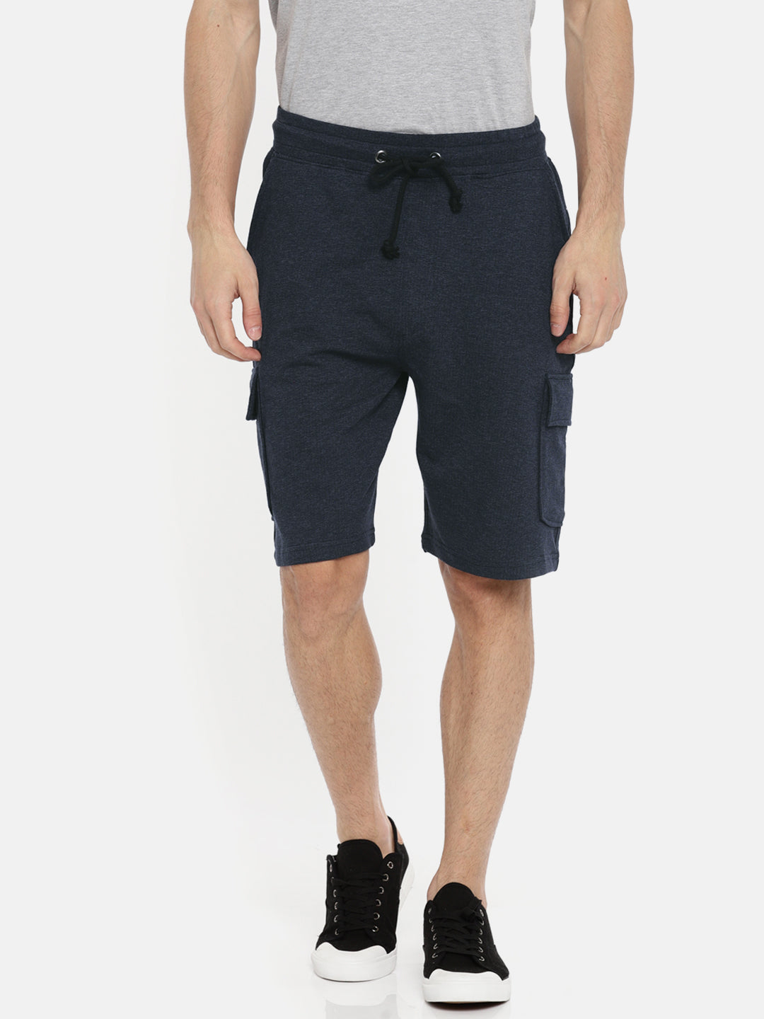 Men Navy Casual Terry Cargo Shorts