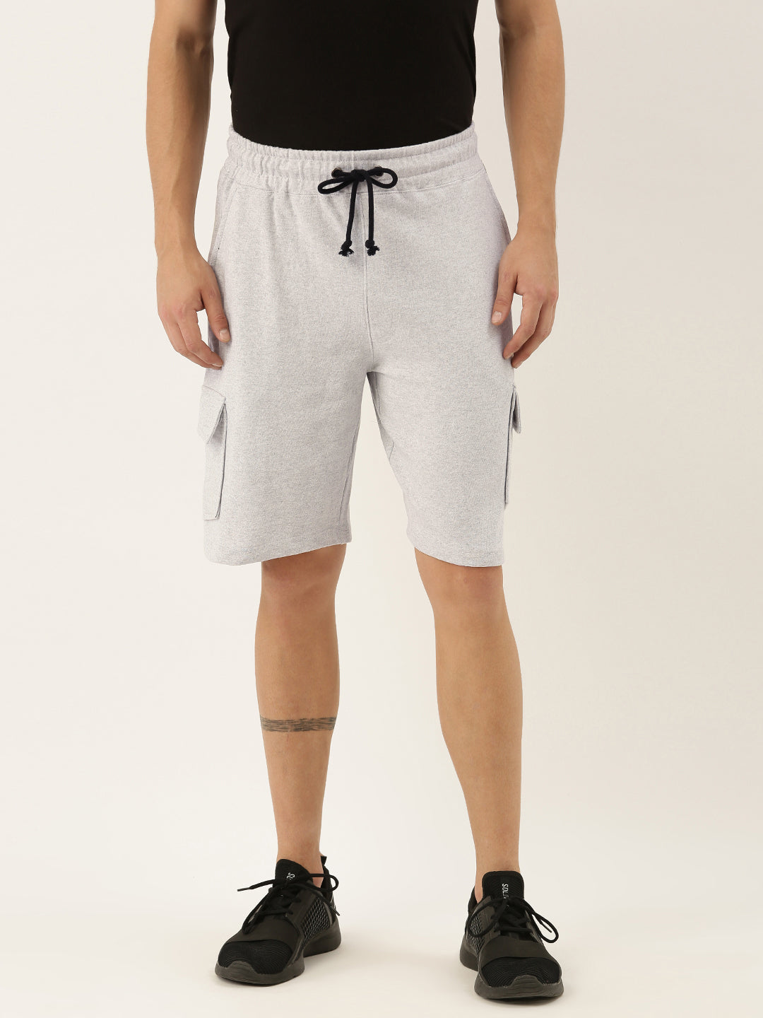 Men White Casual Terry Cargo Shorts