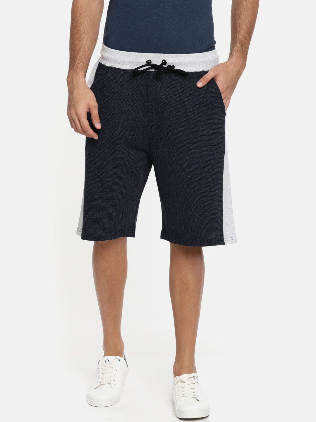 Men Blacknavy Casual Terry Side Panel Shorts