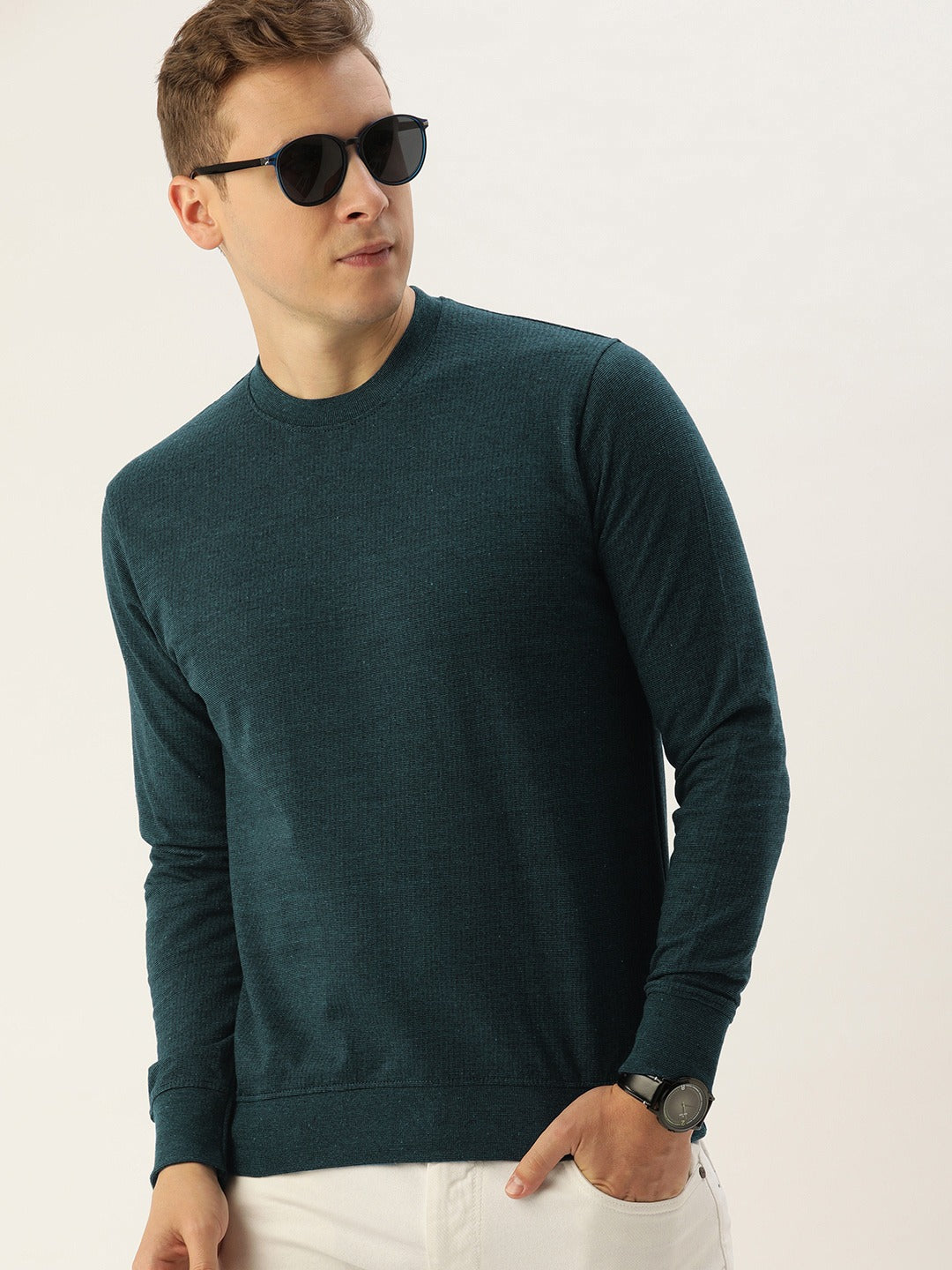 Men Blackteal Solid Sweatshirt