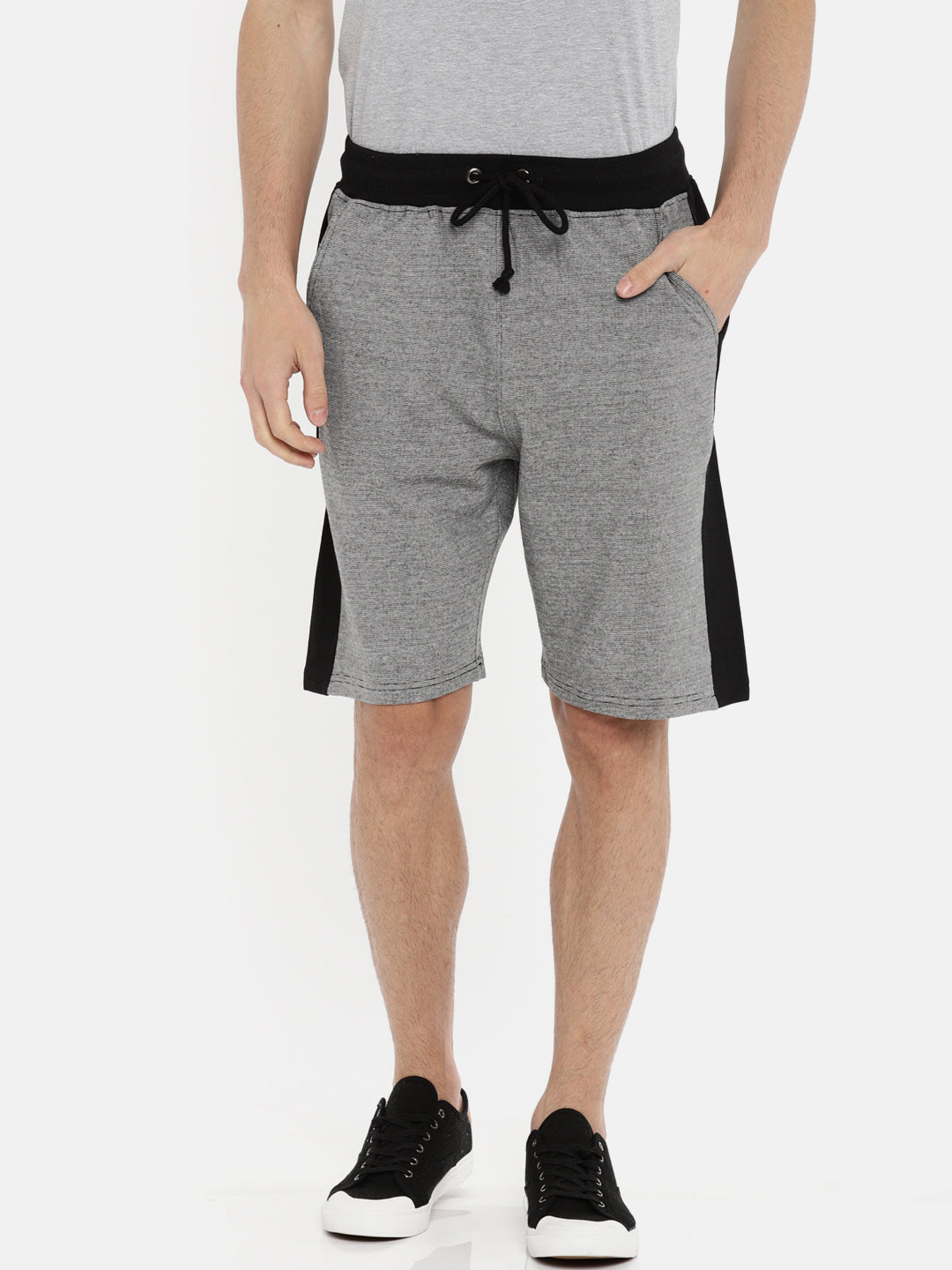 Men Whiteblack Casual Terry Side Panel Shorts