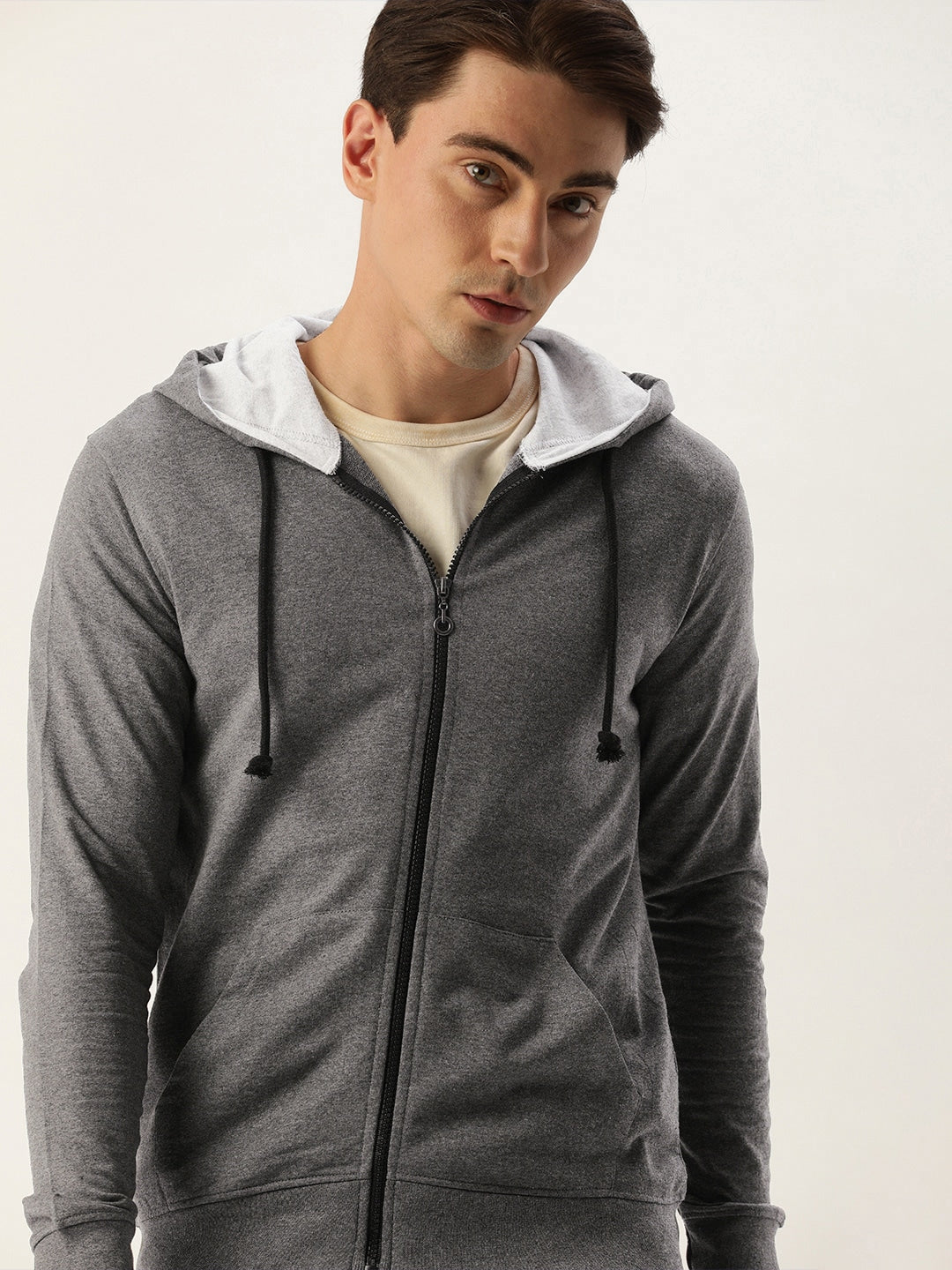 Men Melange Solid Hooded Sweatshirt