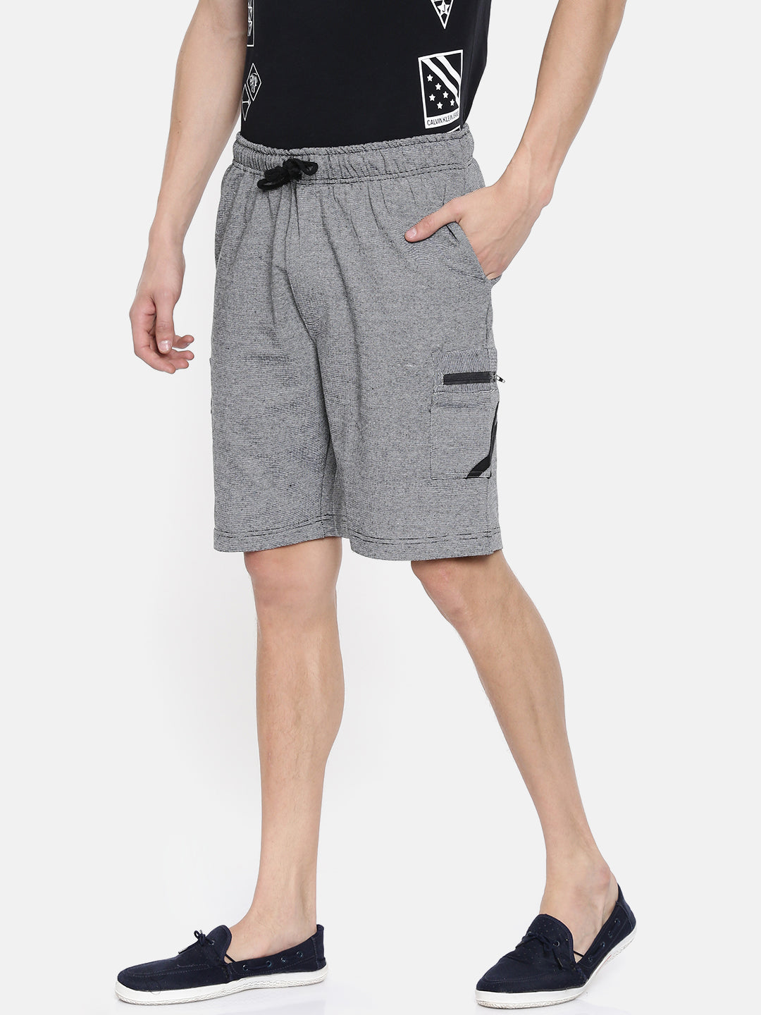 Men Whiteblack Casual Terry Cargo Shorts