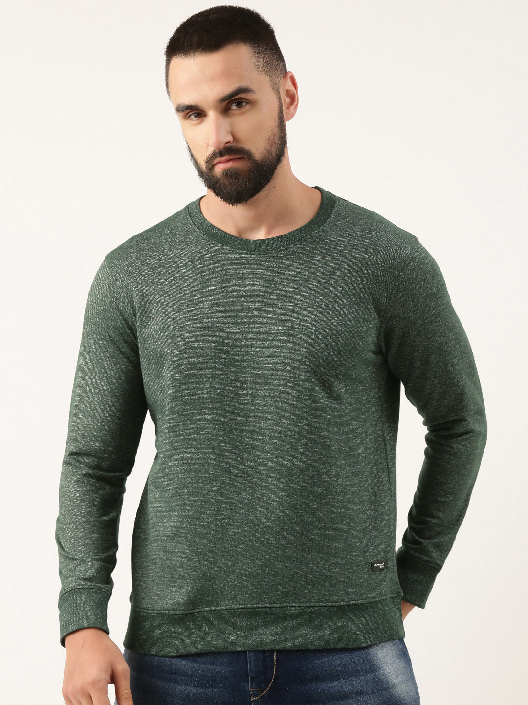 Men Olive Solid Sweatshirt