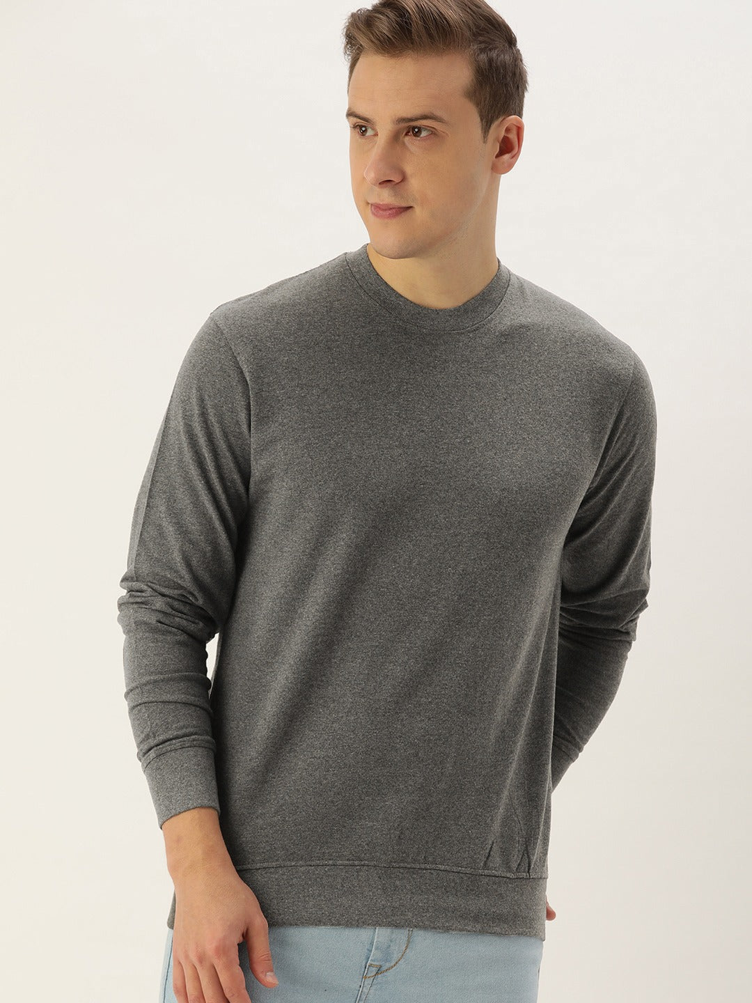 Men Melange Solid Sweatshirt