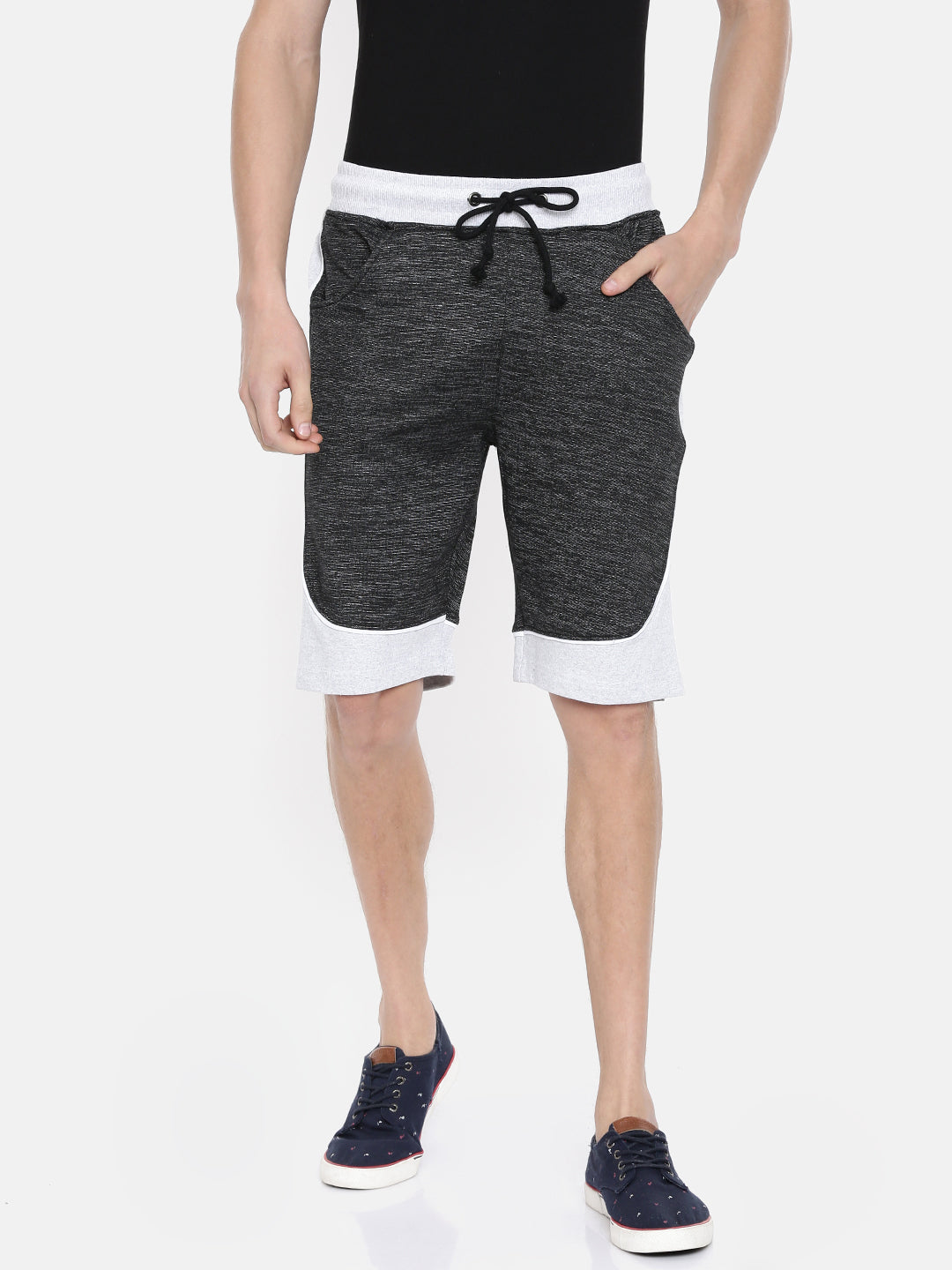 Men Black Casual Terry Curved Side Shorts