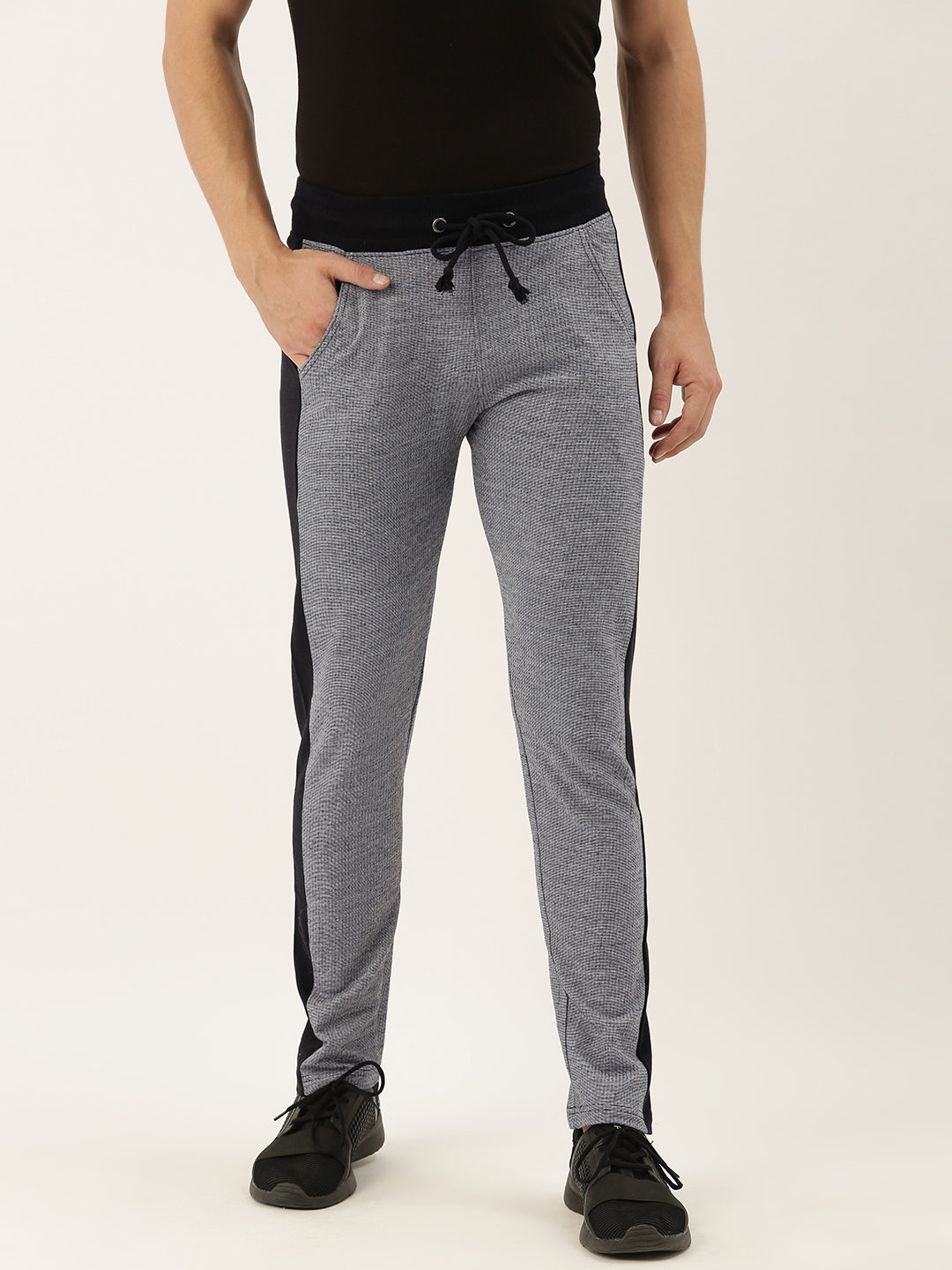 Men Whiteblack Solid Side panel Track Pants