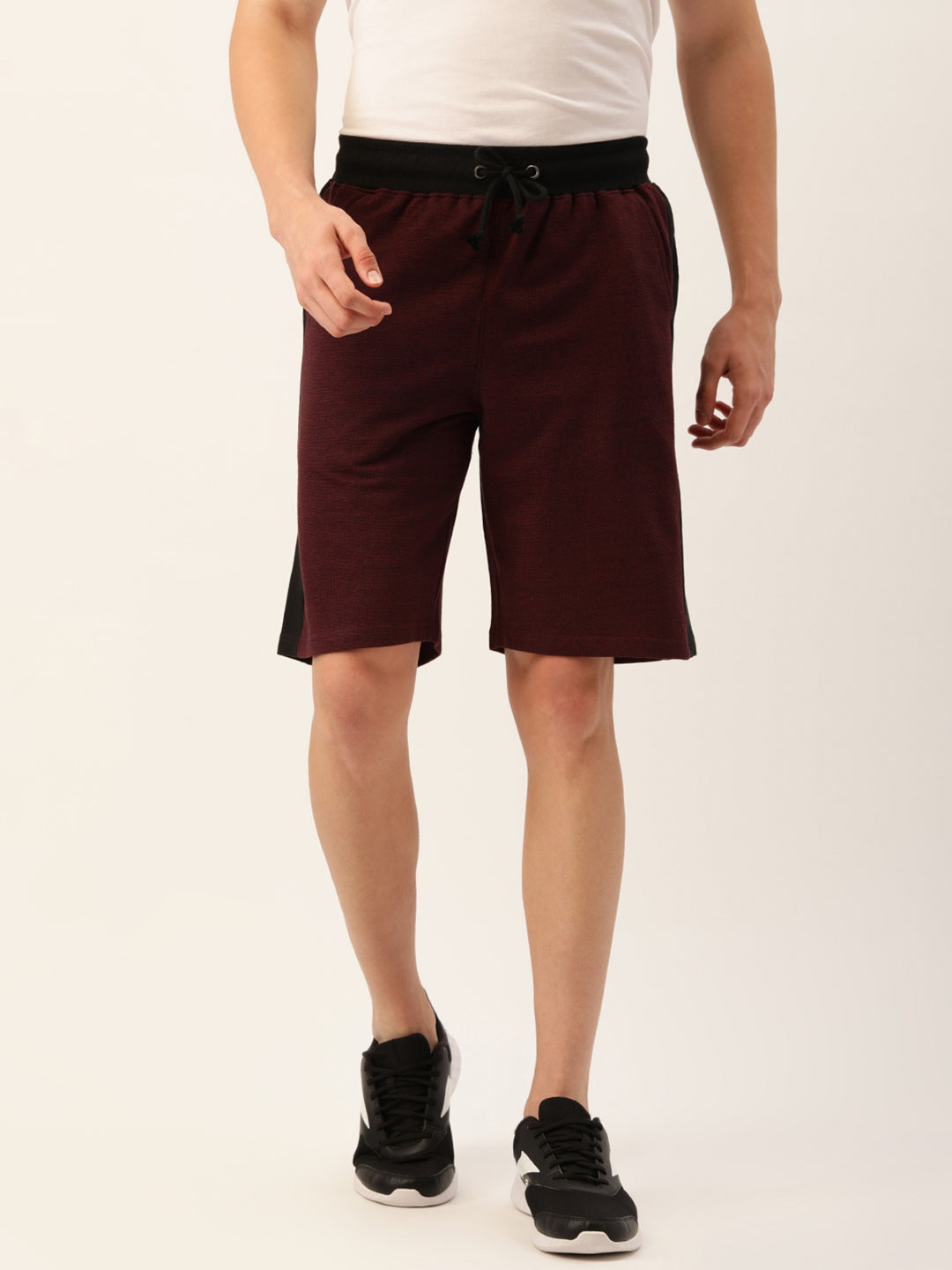 Men Balckwine Casual Terry Side Panel Shorts