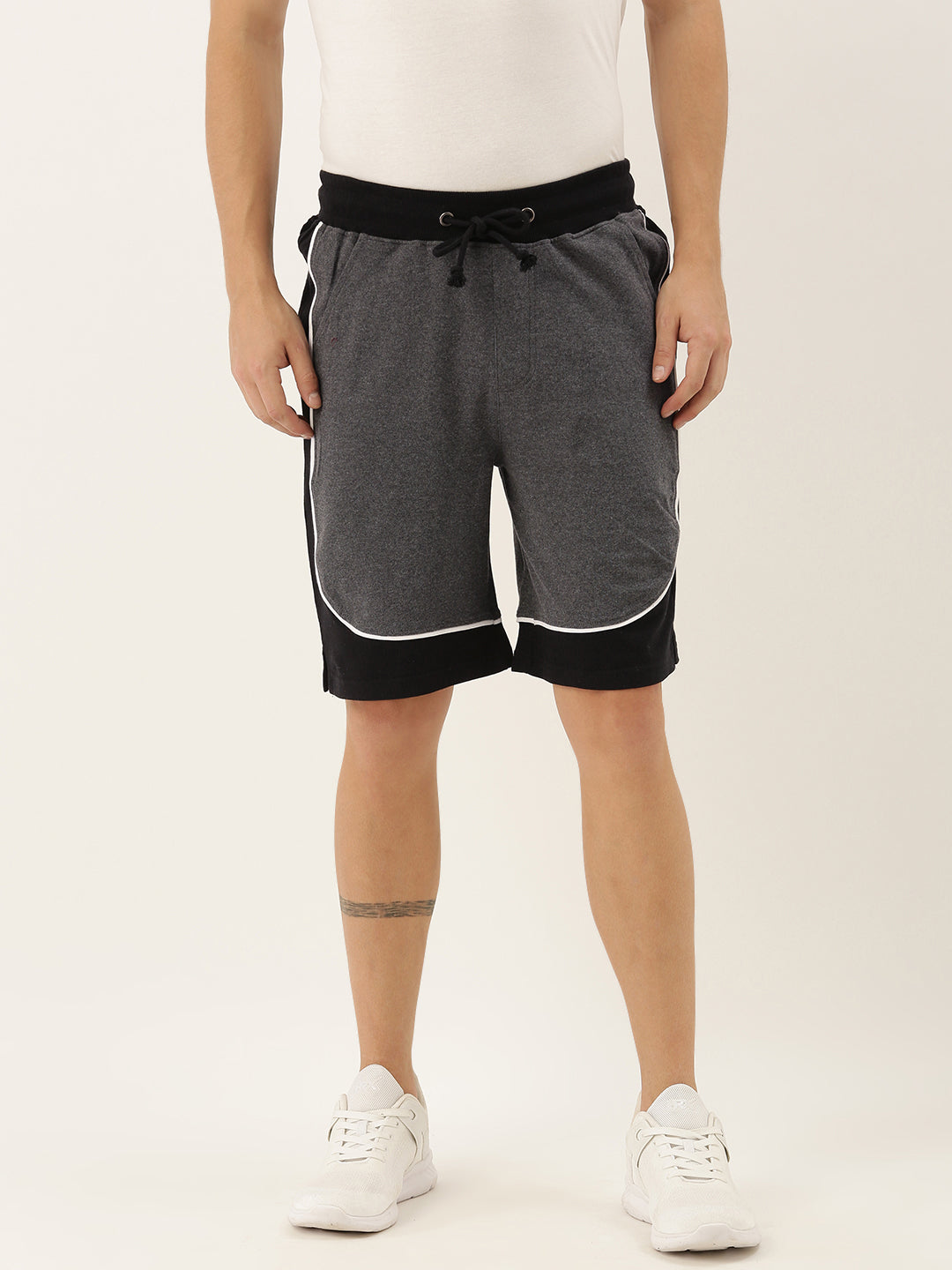 Men Melange Casual Terry Curved Side Shorts