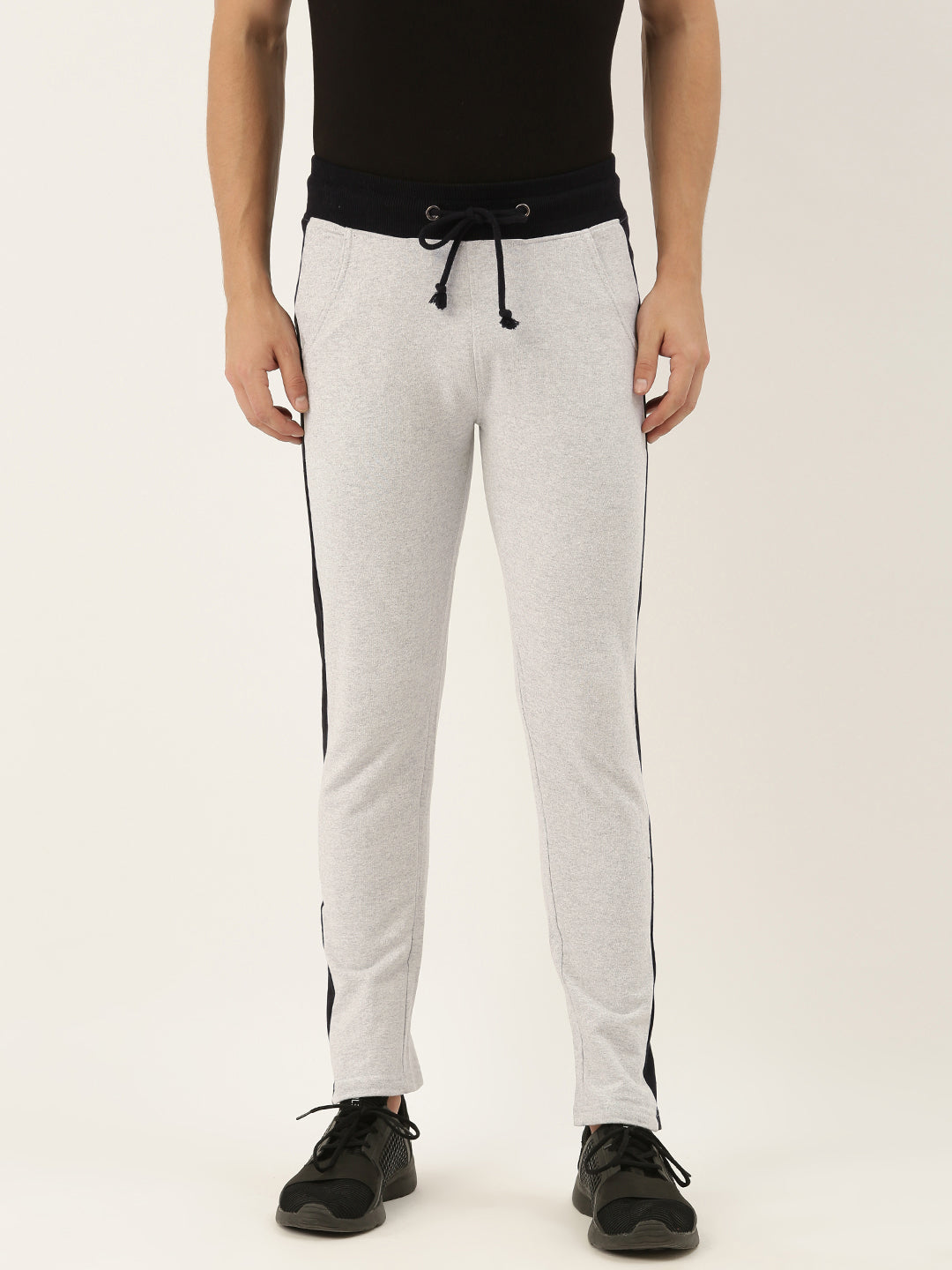 Men White Solid Side panel Track Pants