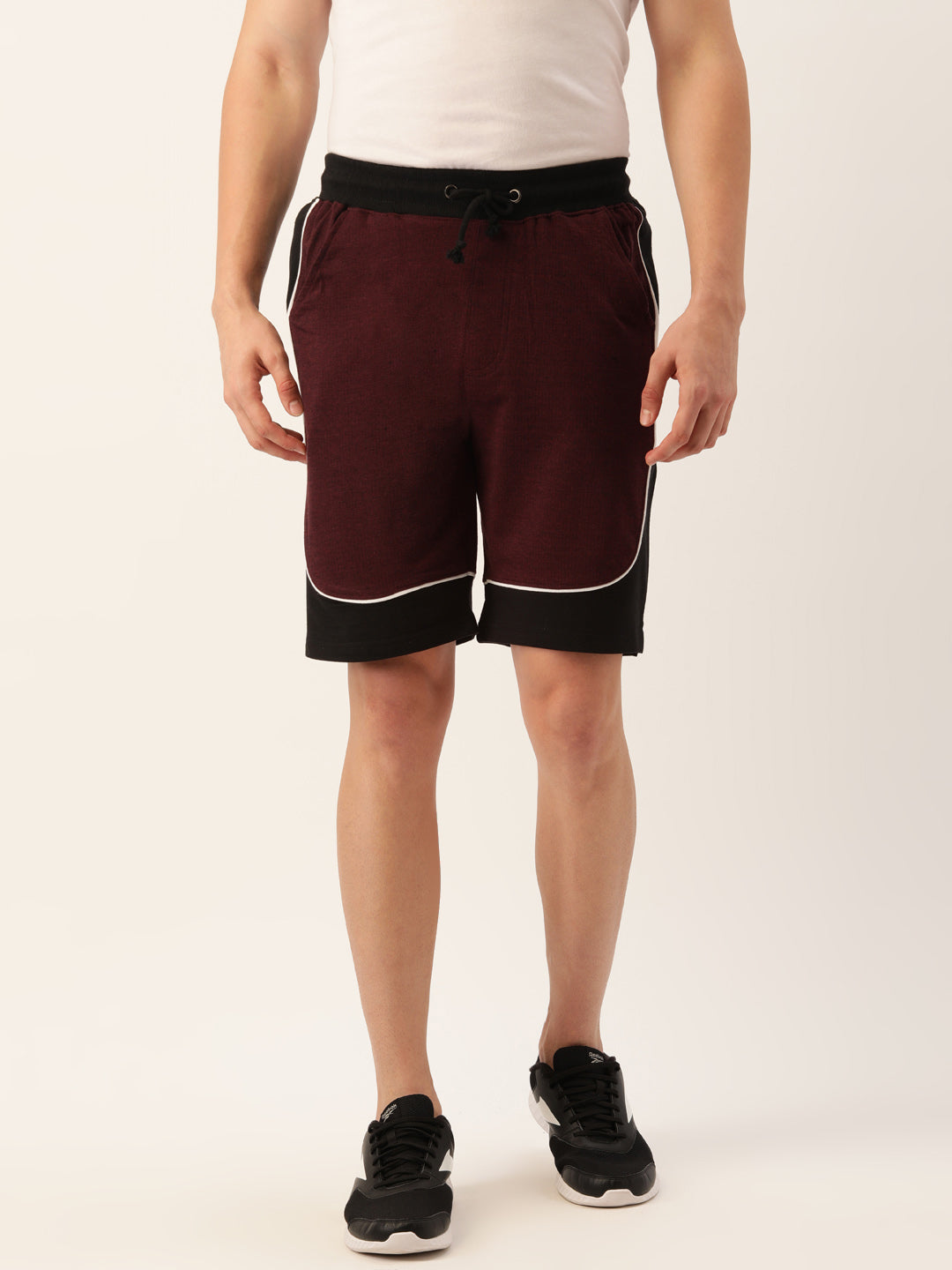 Men Blackwine Casual Terry Curved Side Shorts