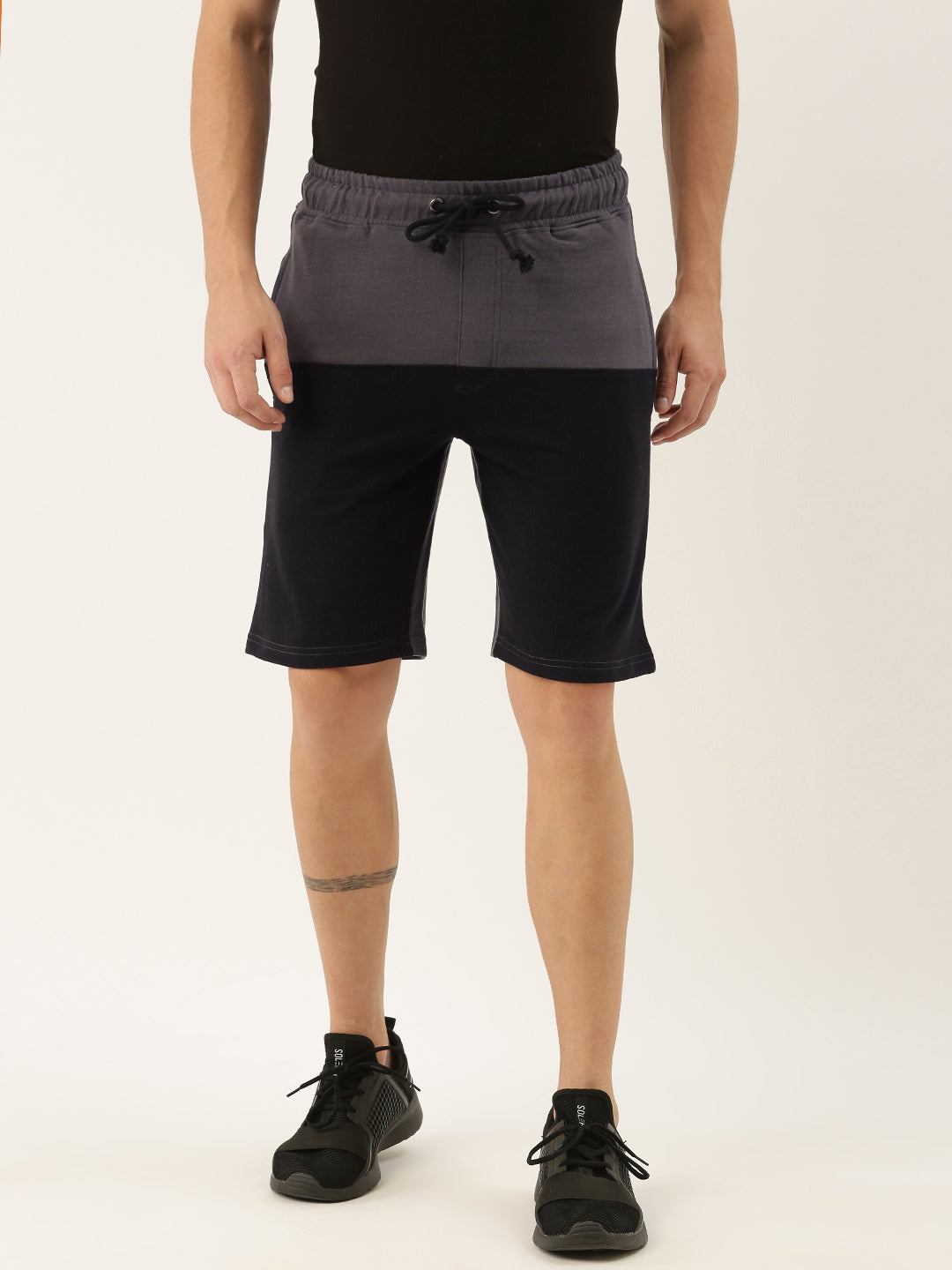 Men Grey Casual Terry Colourblocked Shorts