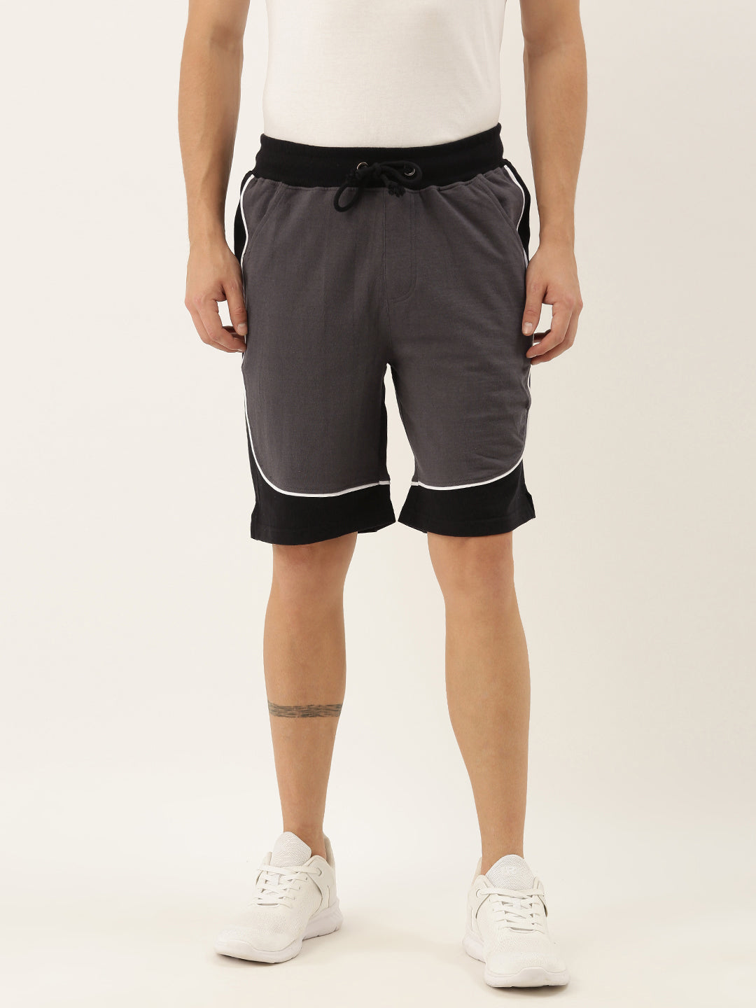 Men Grey Casual Terry Curved Side Shorts