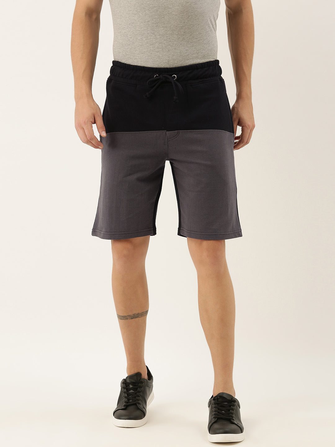 Men Black Casual Terry Colourblocked Shorts