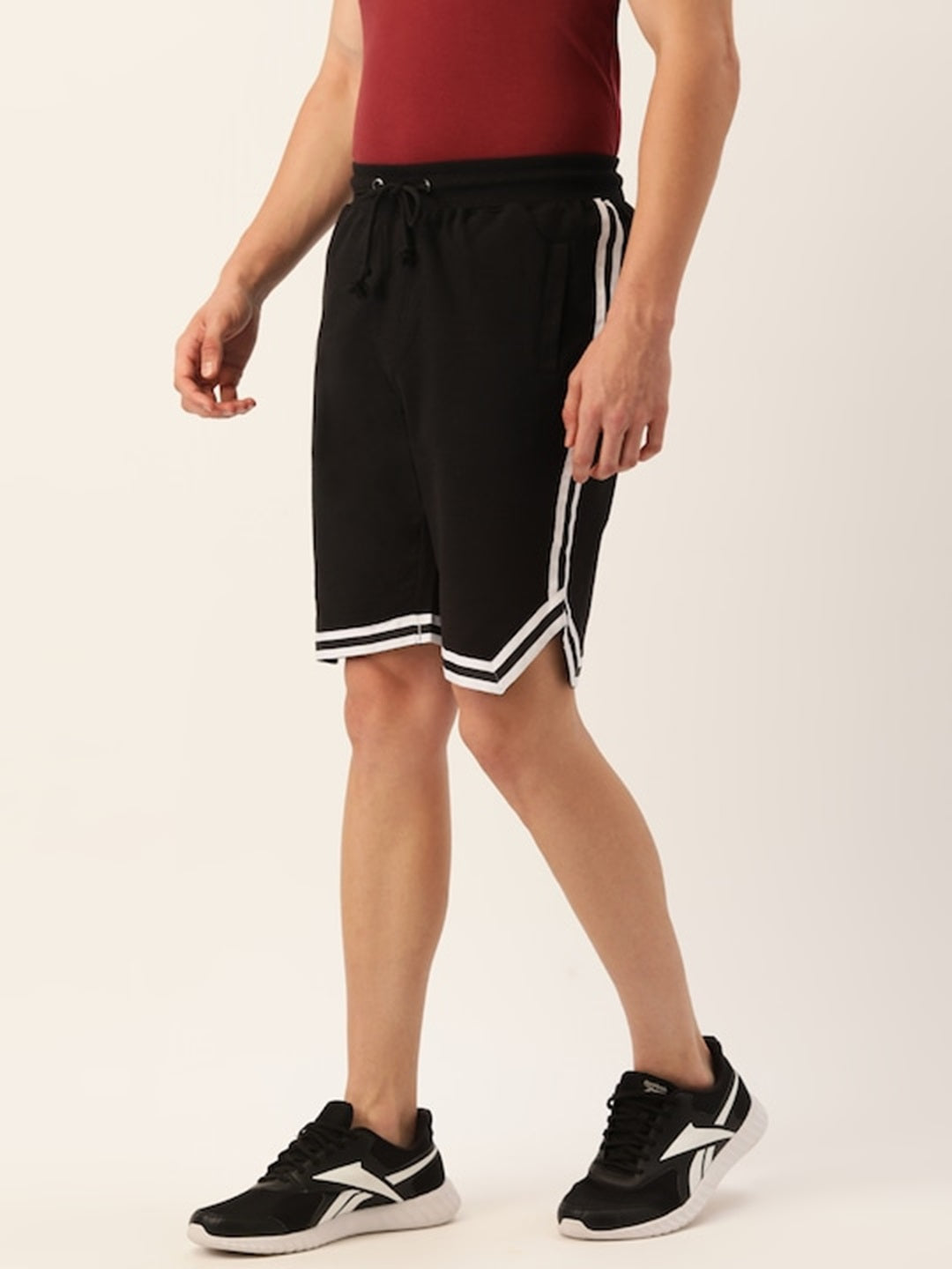 Men Black Casual Terry Ribbon Shorts