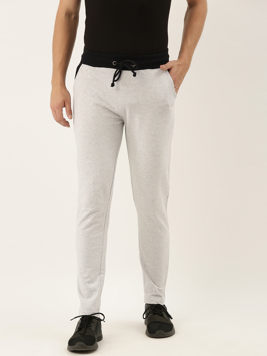 Men White Solid Track Pants