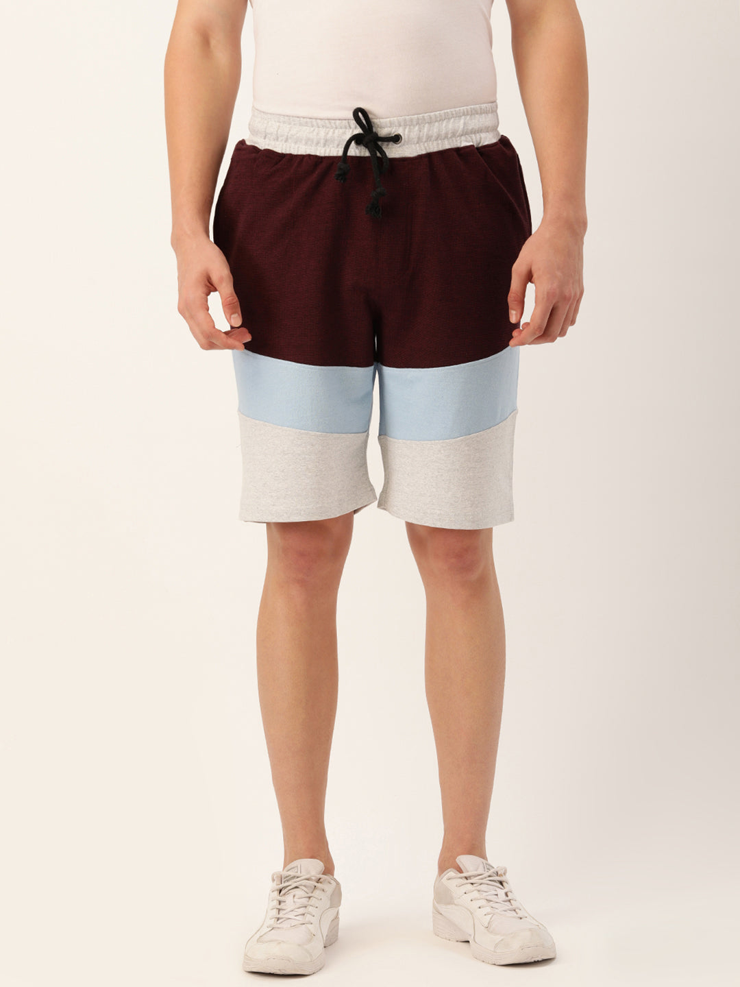 Men Blackwine Casual Terry Cut & Sew Shorts