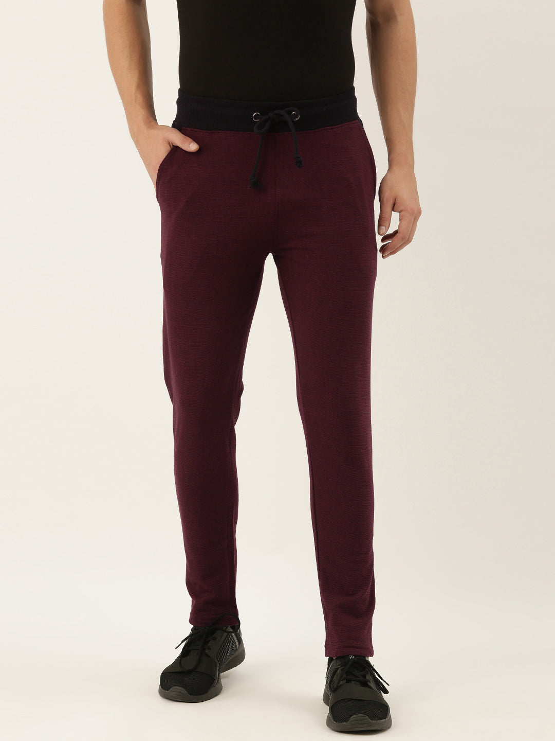 Men Blackwine Solid Track Pants