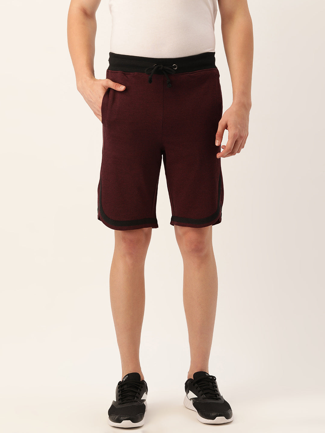 Men Blackwine Casual Curved Hem Terry Shorts