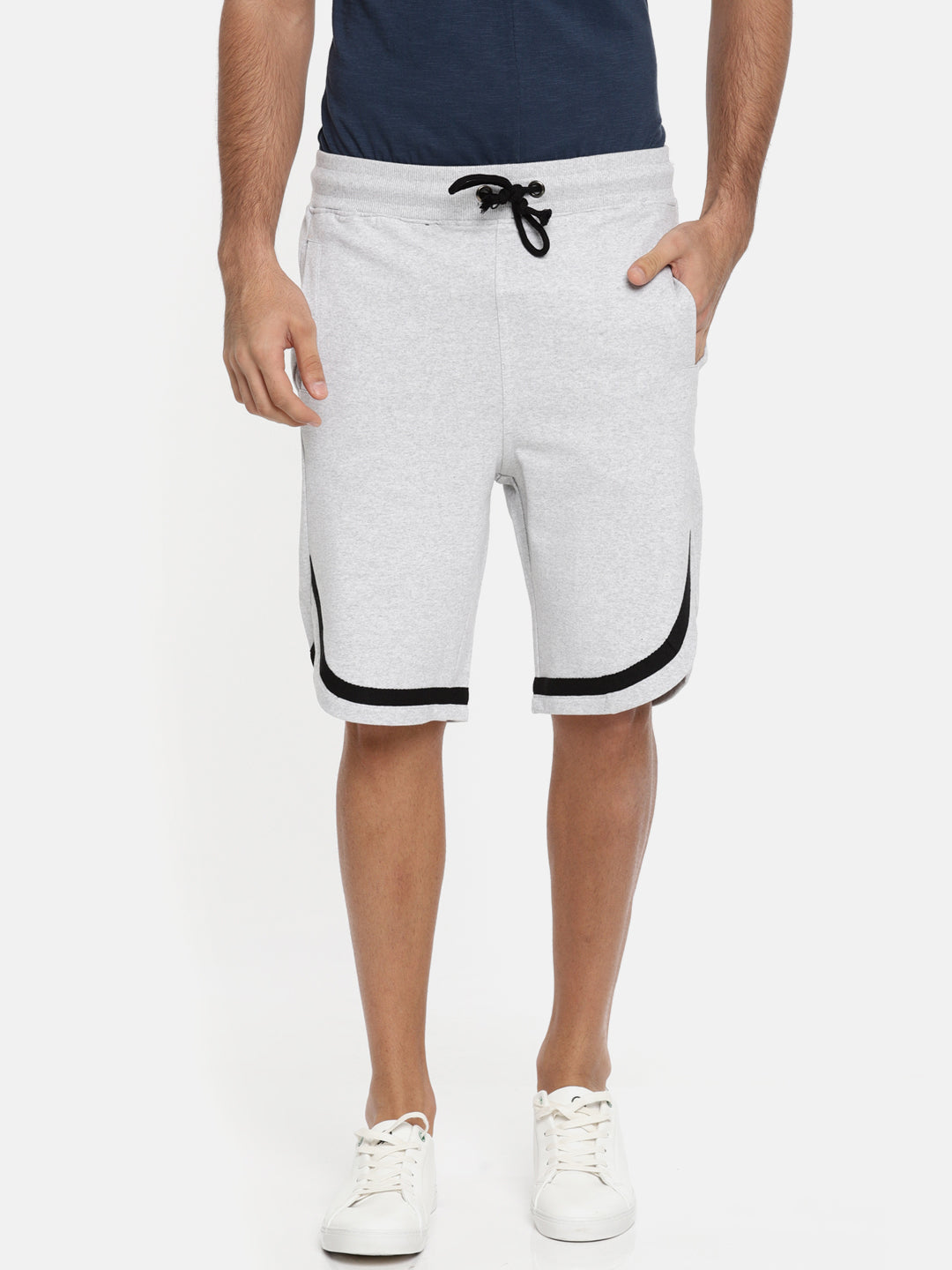 Men WhiteHtr Casual Terry Curved Hem Shorts