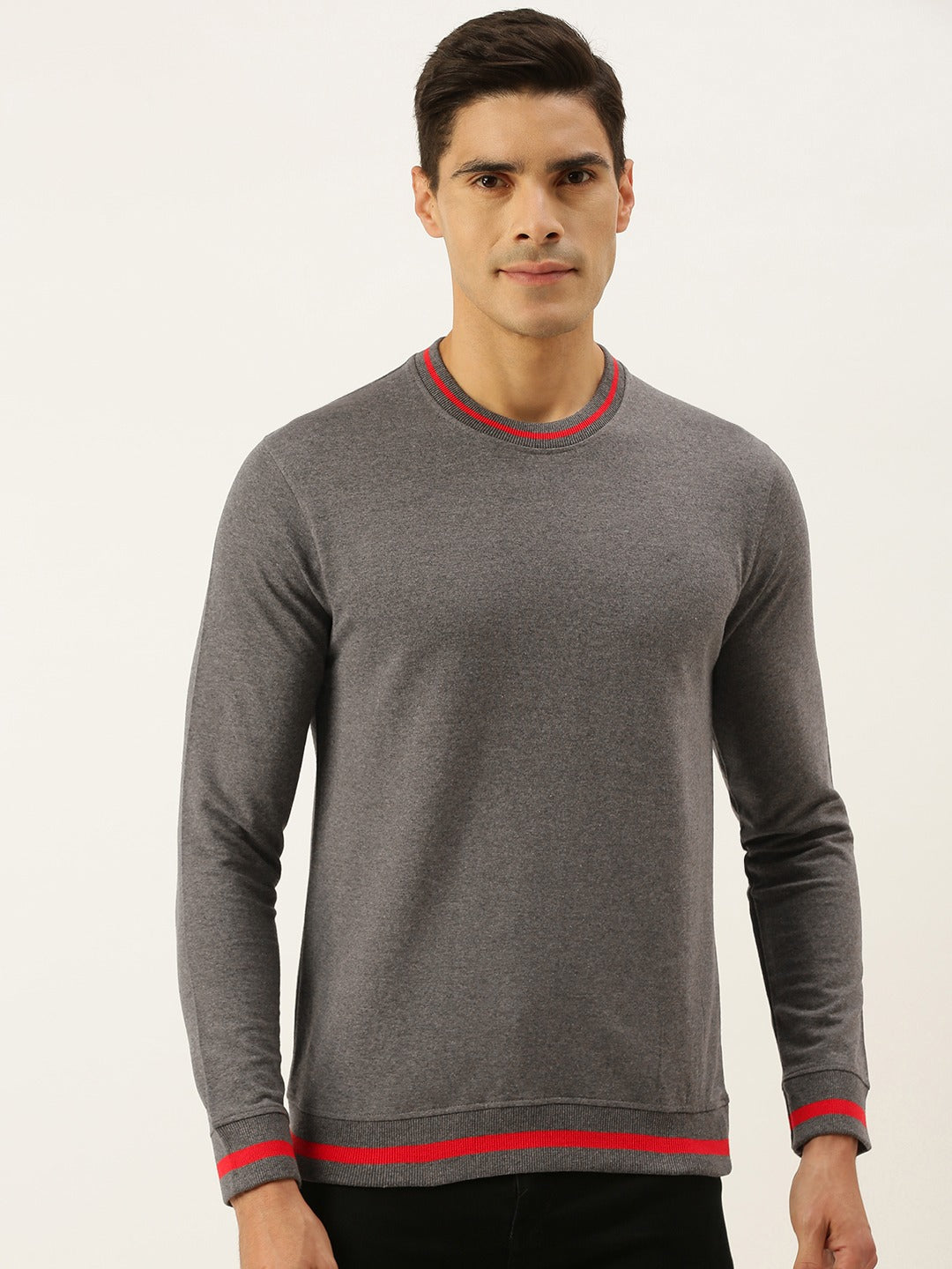 Men Melange Solid Tipping Rib Sweatshirt