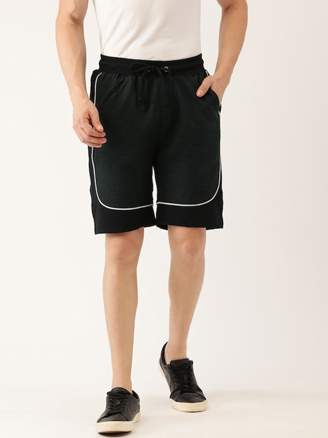 Men Oliveblack Casual Terry Curved Side Shorts