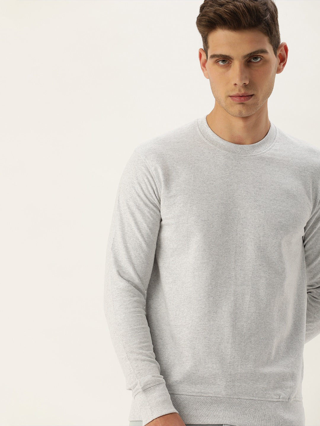 Men White Solid Sweatshirt