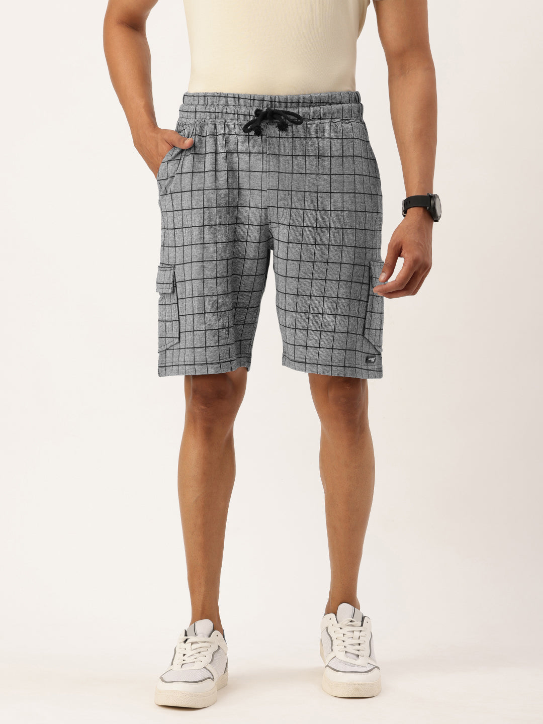 Men Navychk Casual Terry Cargo Shorts