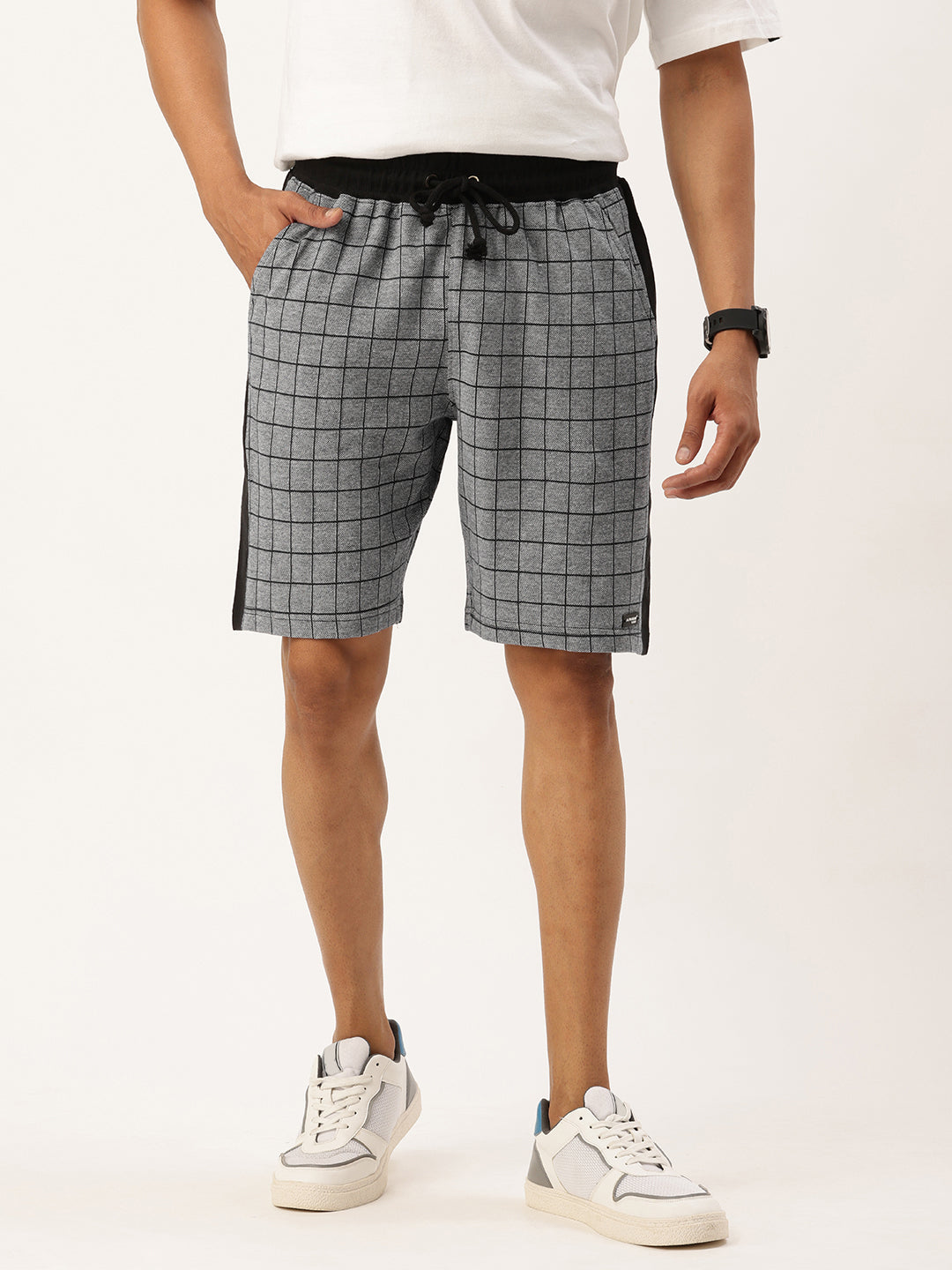 Men Navychk Casual Terry Side Panel Shorts