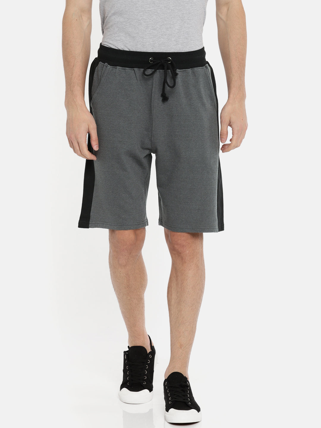 Men Grey Casual Terry Side Panel Shorts