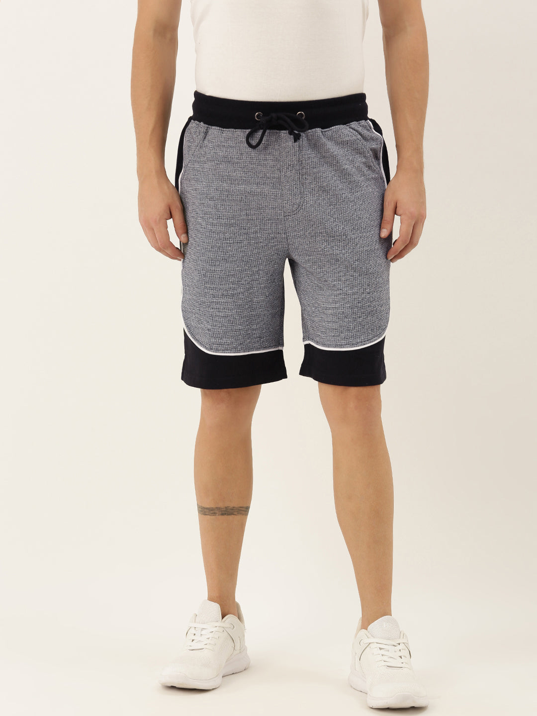 Men Whiteblack Casual Terry Curved Side Shorts