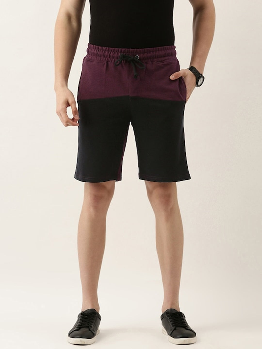 Men Blackwine Casual Terry Colourblocked Shorts