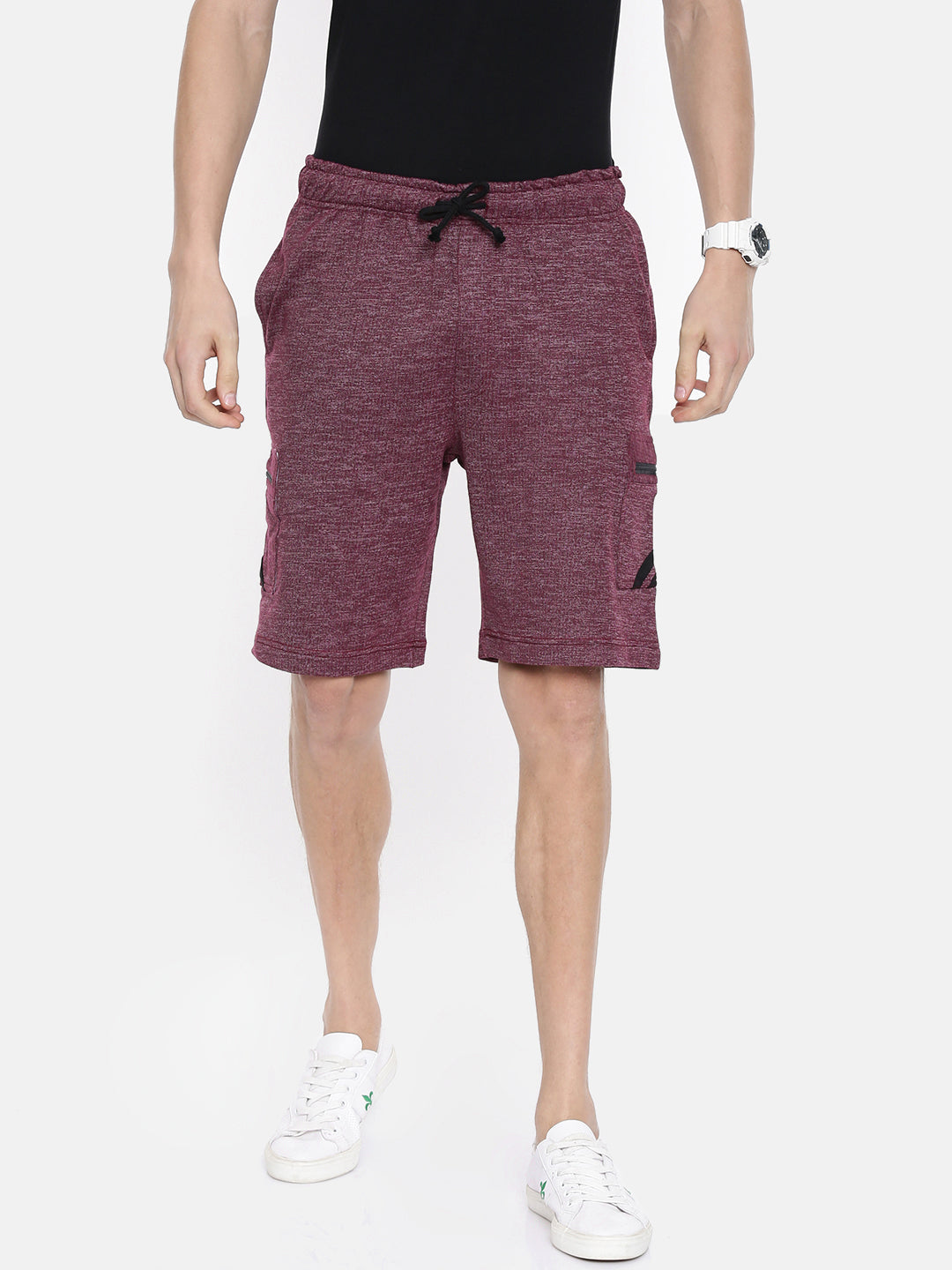 Men Wine Casual Terry Cargo Shorts