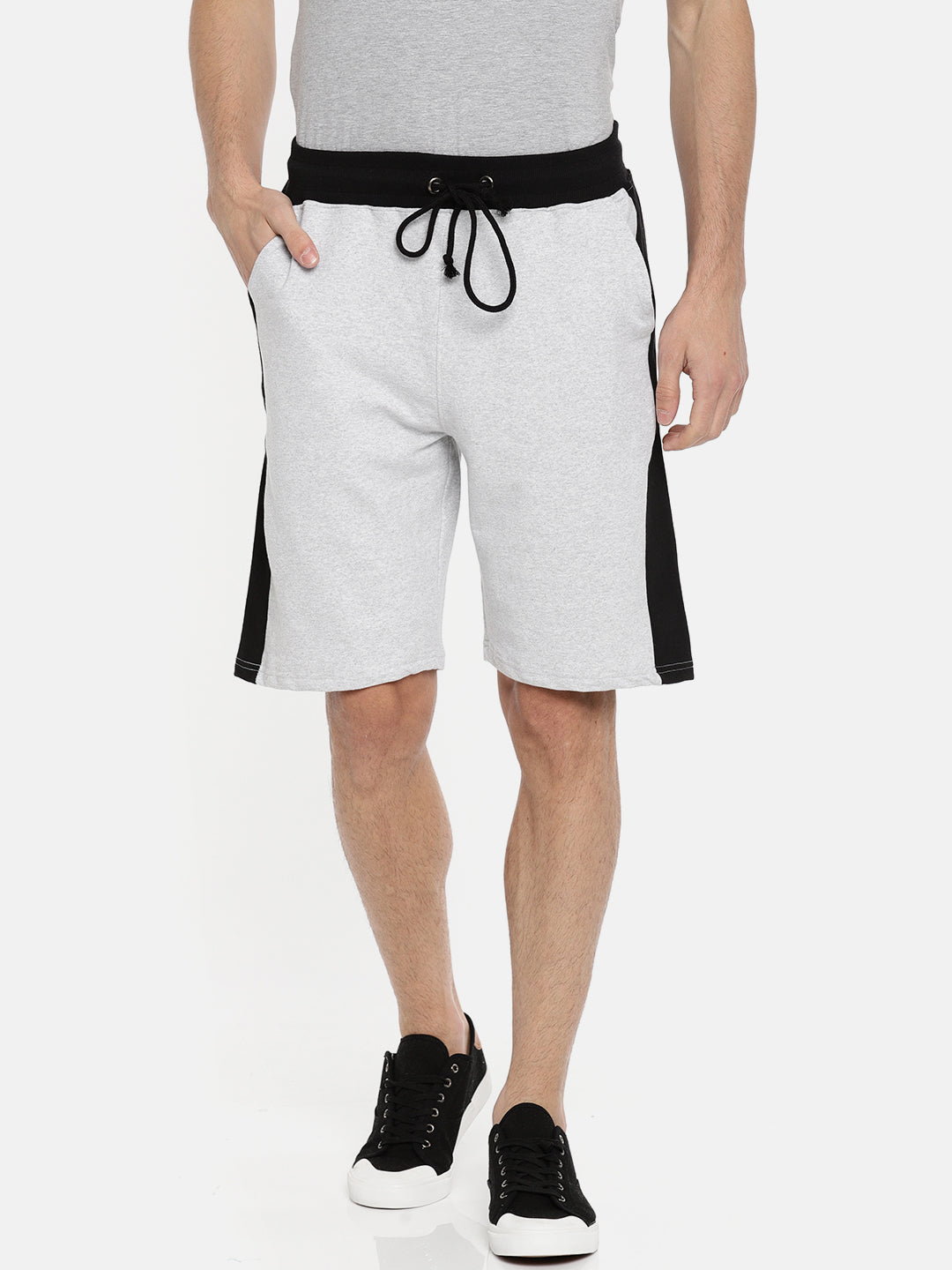 Men White Casual Terry Side Panel Shorts