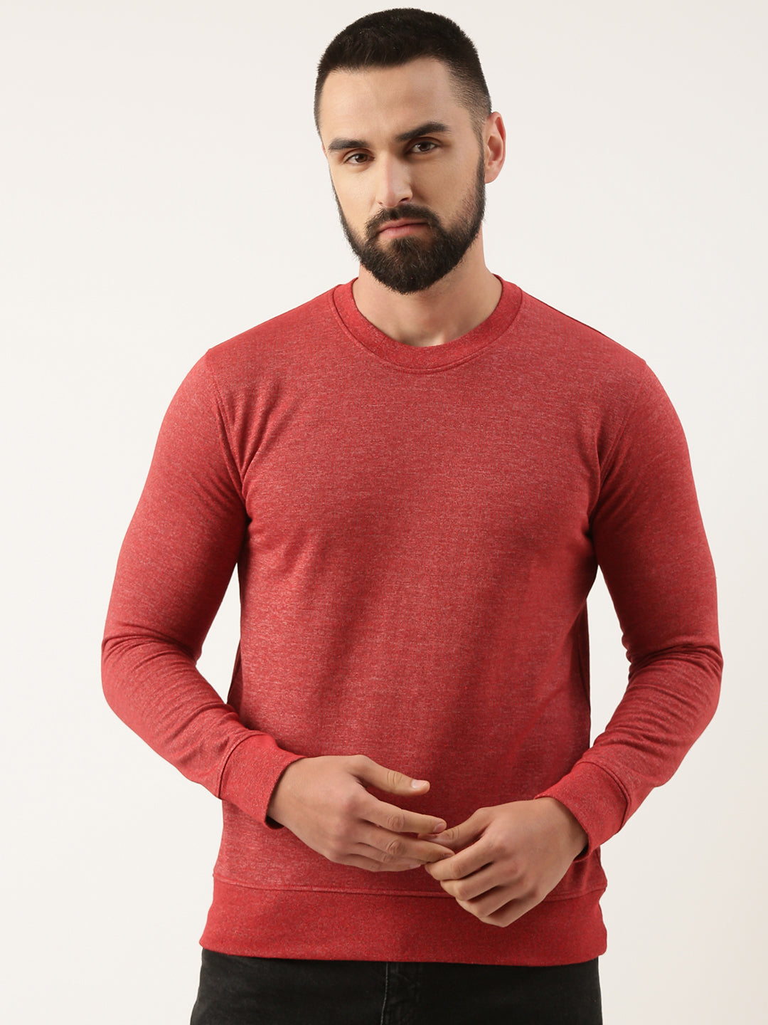 Men Red Solid Sweatshirt