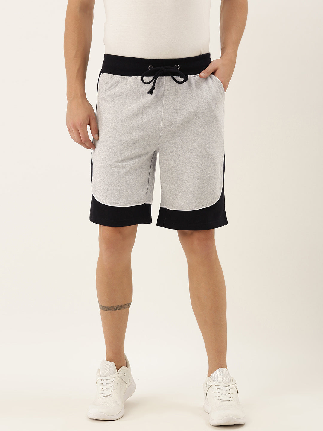 Men White Casual Terry Curved Side Shorts