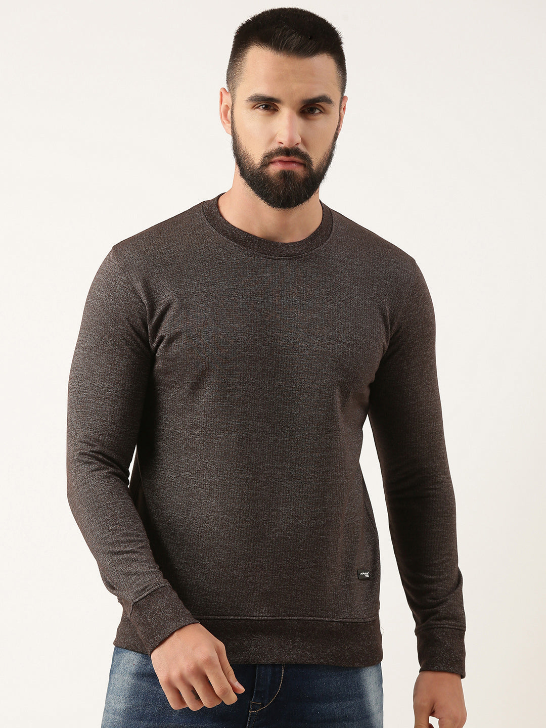 Men Brown Solid Sweatshirt