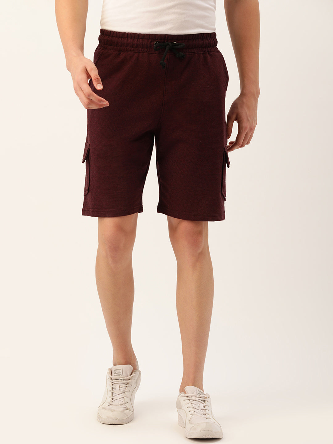 Men Blackwine Casual Terry Cargo Shorts