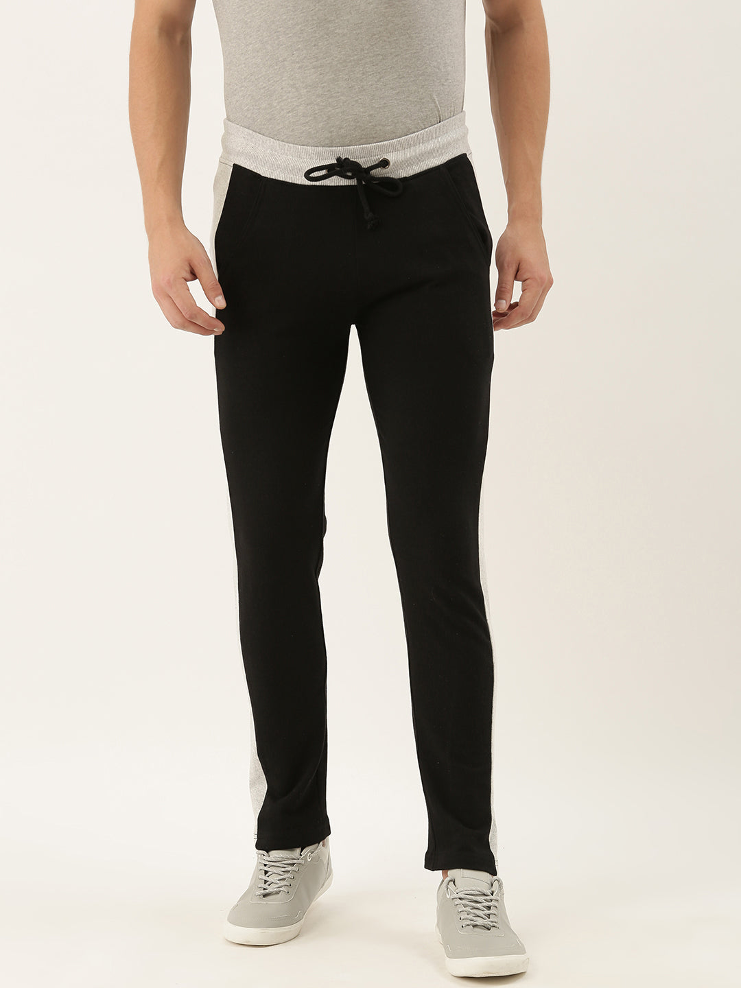 Men Black Solid Side panel Track Pants