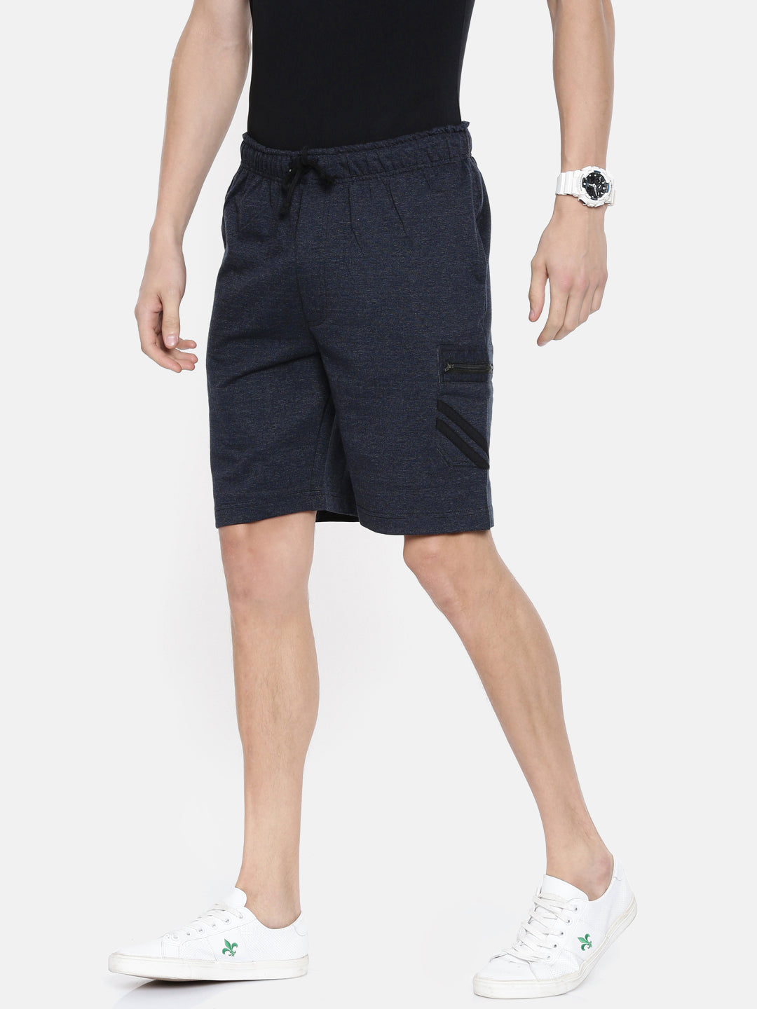 Men Balcknavy Casual Terry Cargo Shorts