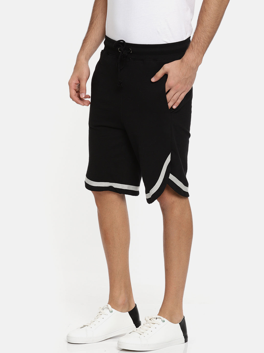 Men Black Casual Terry Curved Hem Shorts