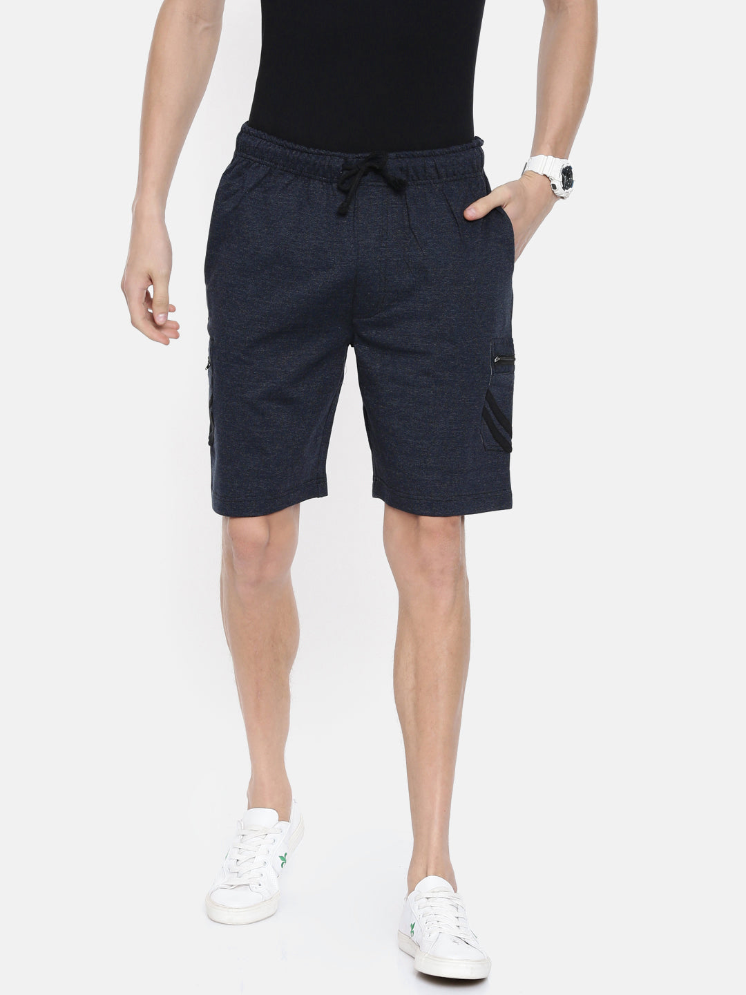 Men Balcknavy Casual Terry Cargo Shorts