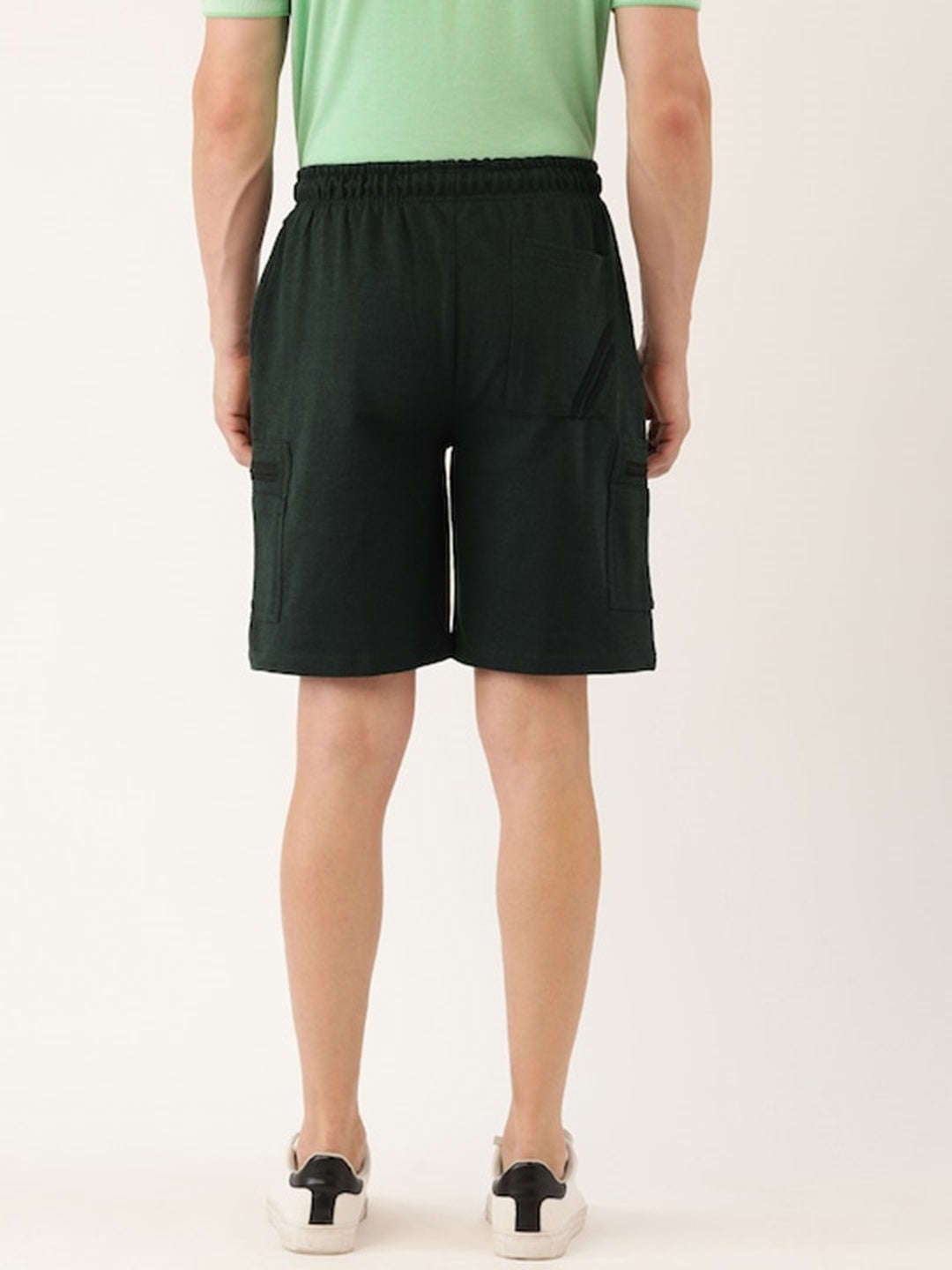 Men Olive Casual Terry Cargo Shorts