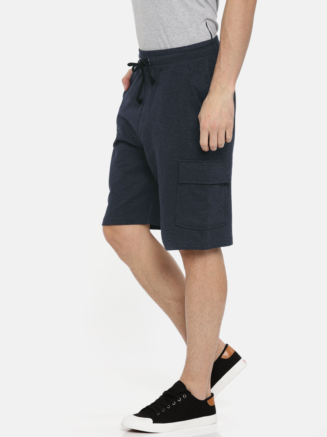 Men Navy Casual Terry Cargo Shorts