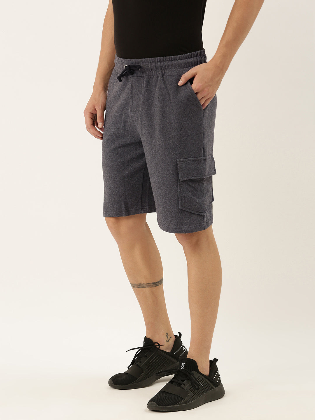 Men Melange Casual Terry Cargo Shorts