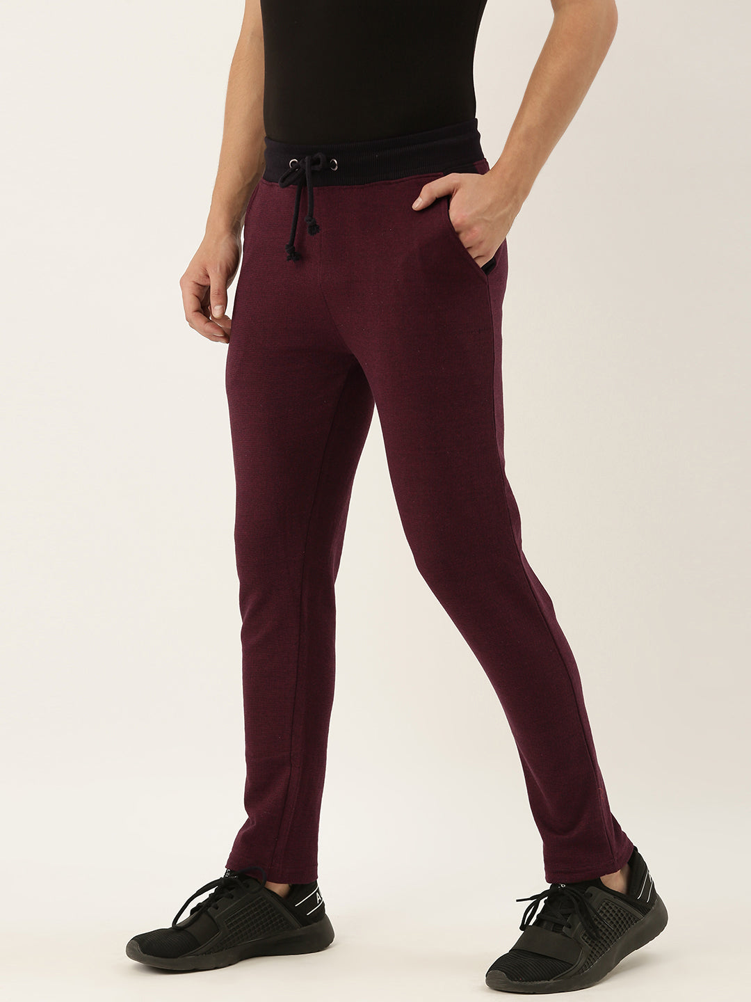 Men Blackwine Solid Track Pants